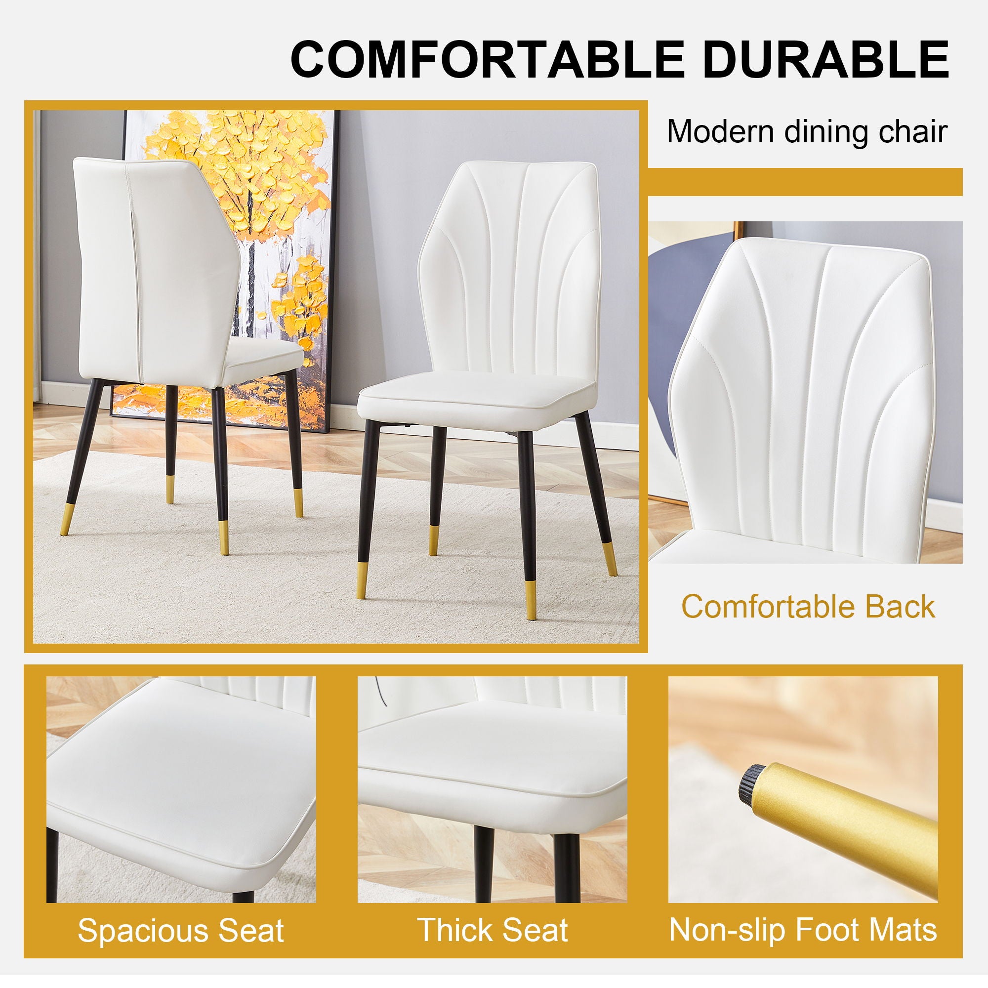 4 Modern Dining Chairs With Stylish Patterned Backrest And Metal Legs
