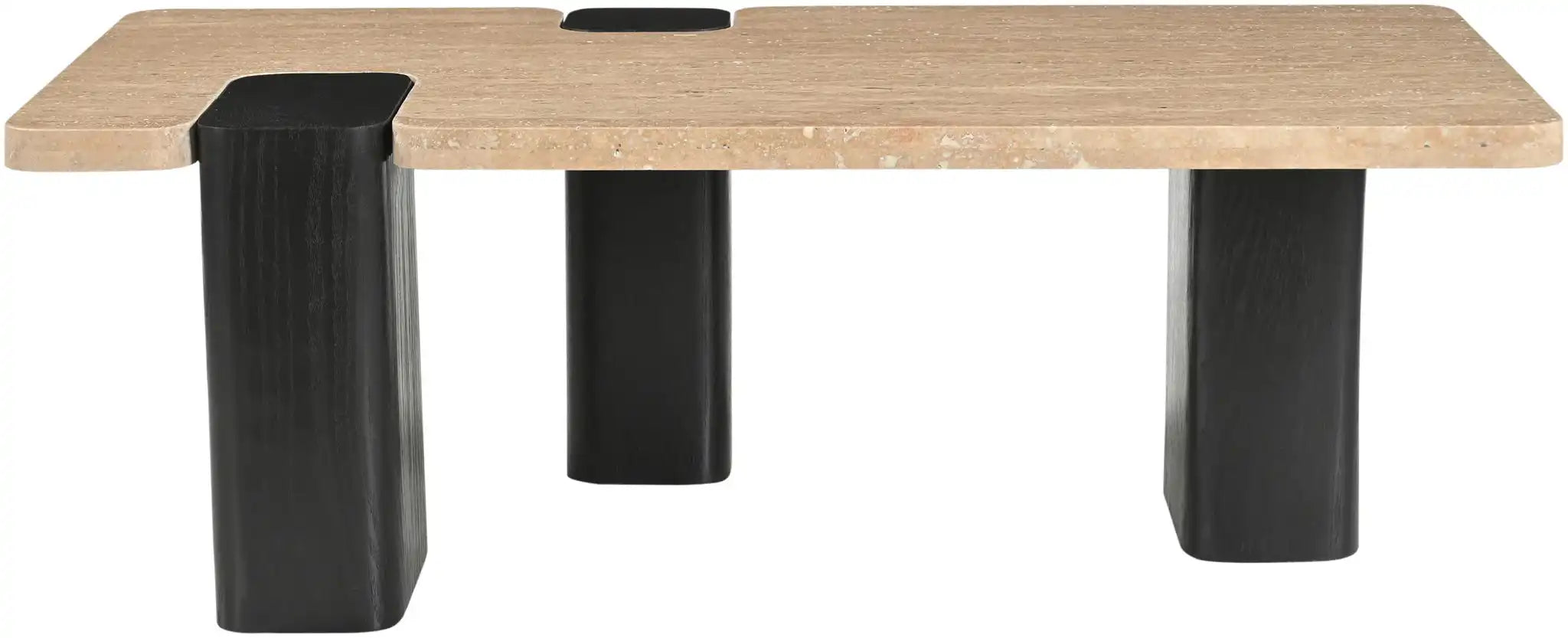 Ravenna - Genuine Travertine Top And Oak Wood Base Table