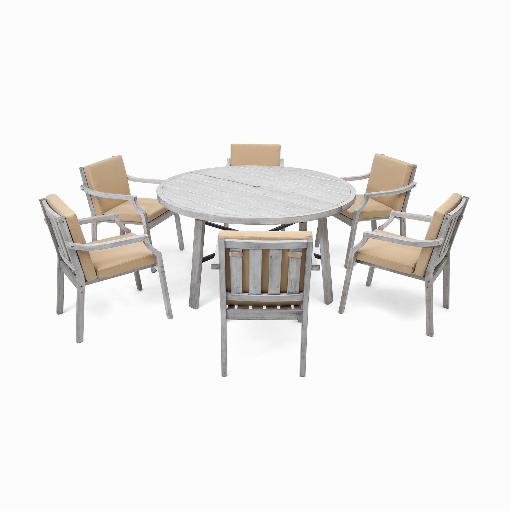 6 Person Outdoor Dining Set With Umbrella Hole And Removable Cushions For Patio - Gray