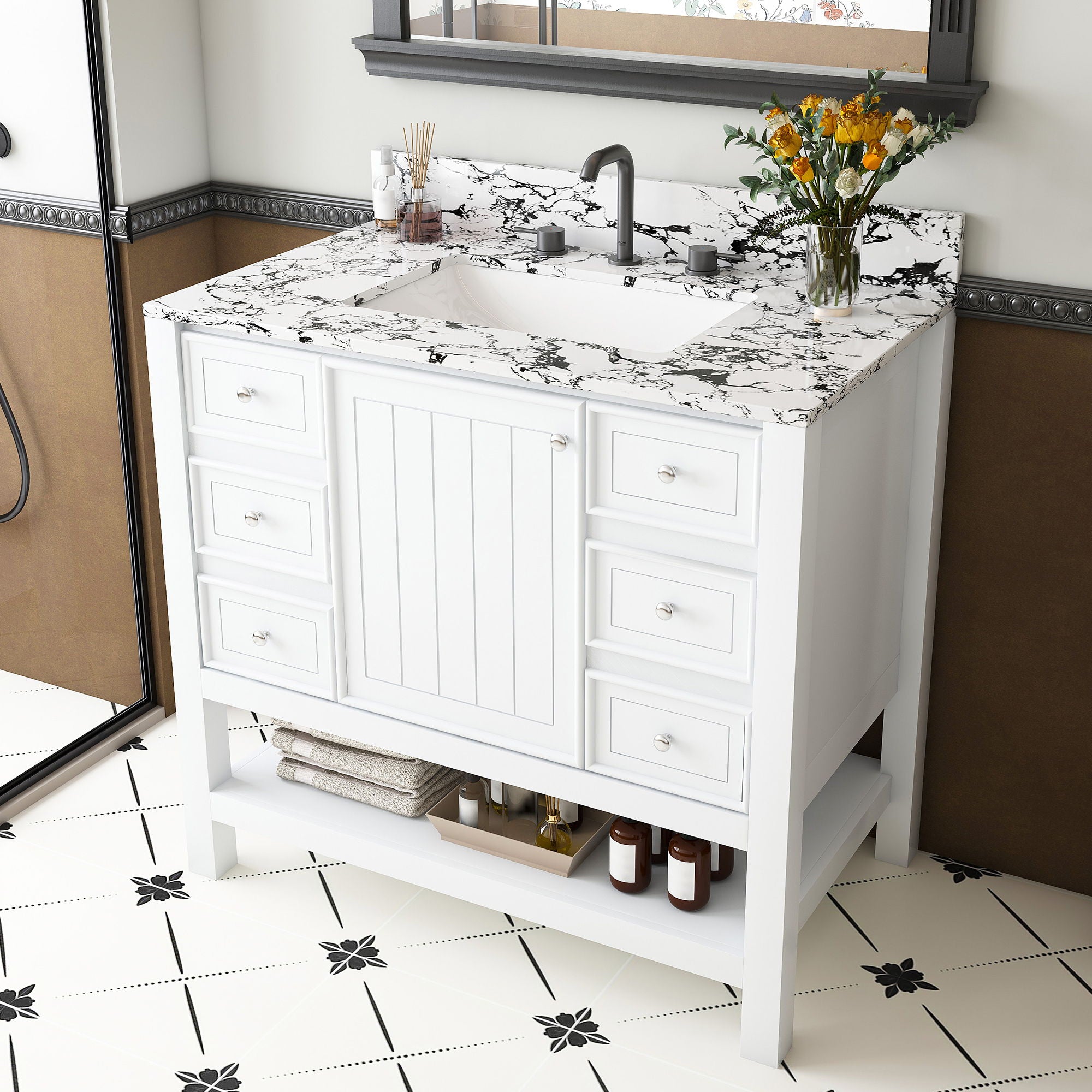 Bathroom Vanity Set With 3 Drawers And Storage Cabinet - White