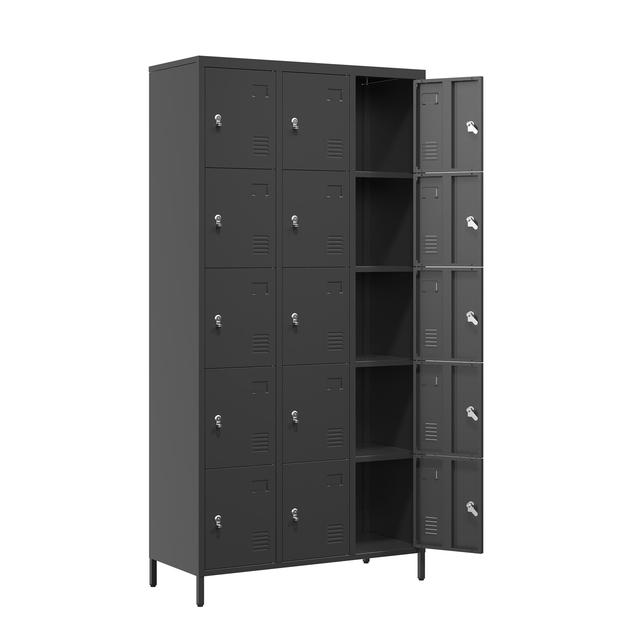 15 Door Lockers With Lock For Employee Storage - Black