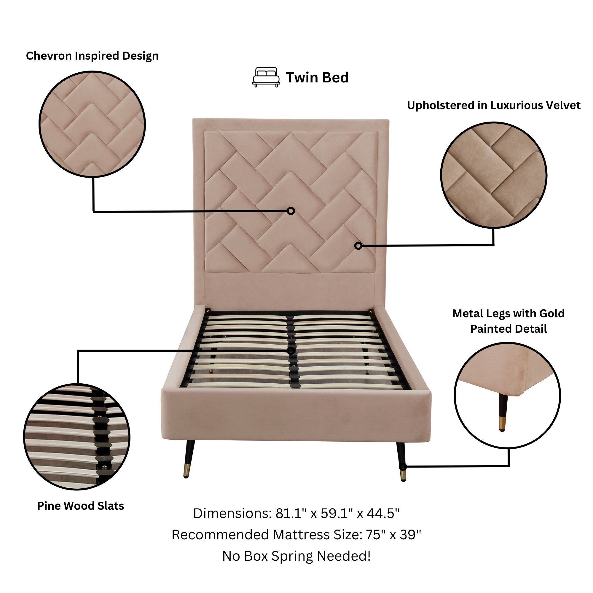 Crosby - Bed With Upholstered Headboard And Slats