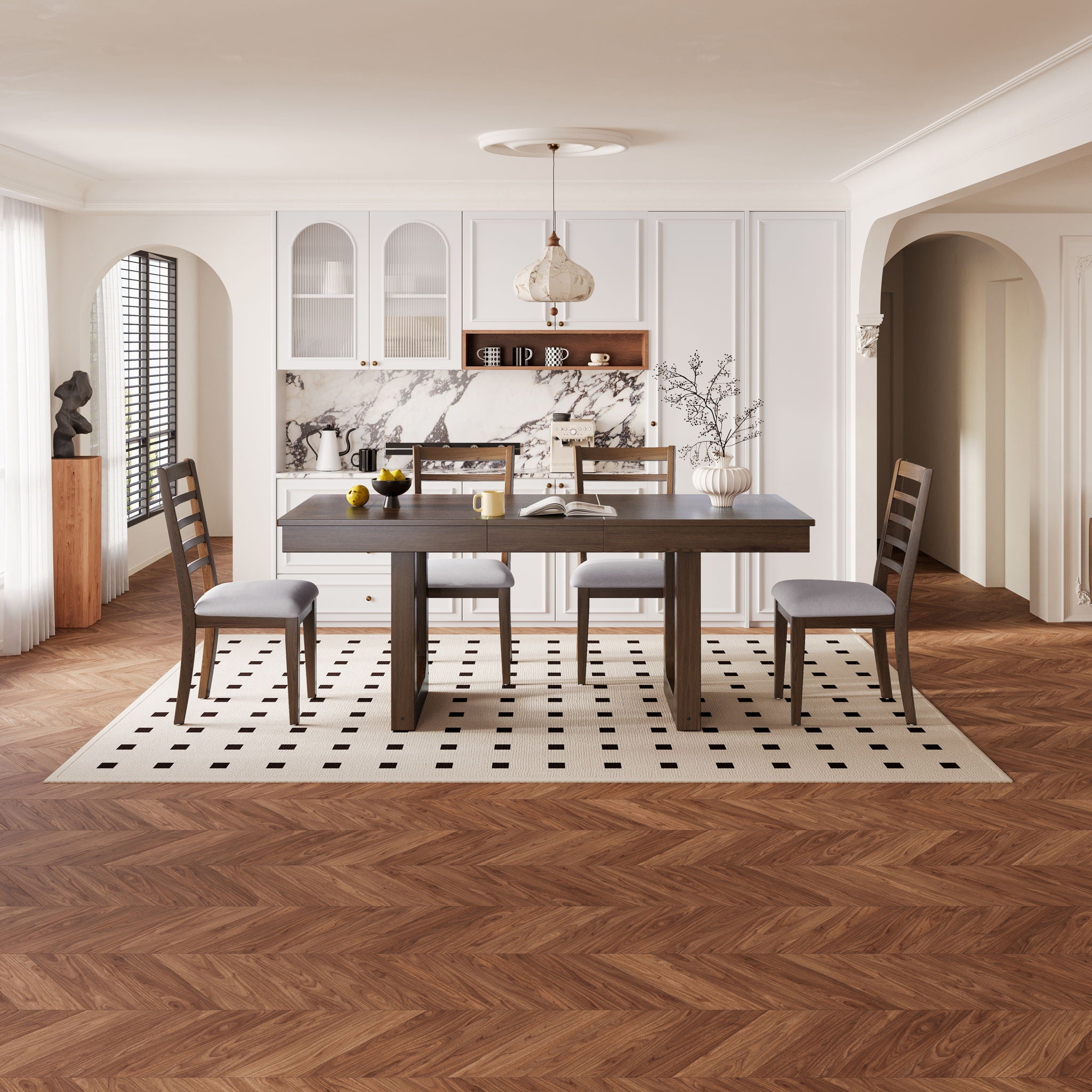 Farmhouse Wooden Kitchen Table With Removable Leaf