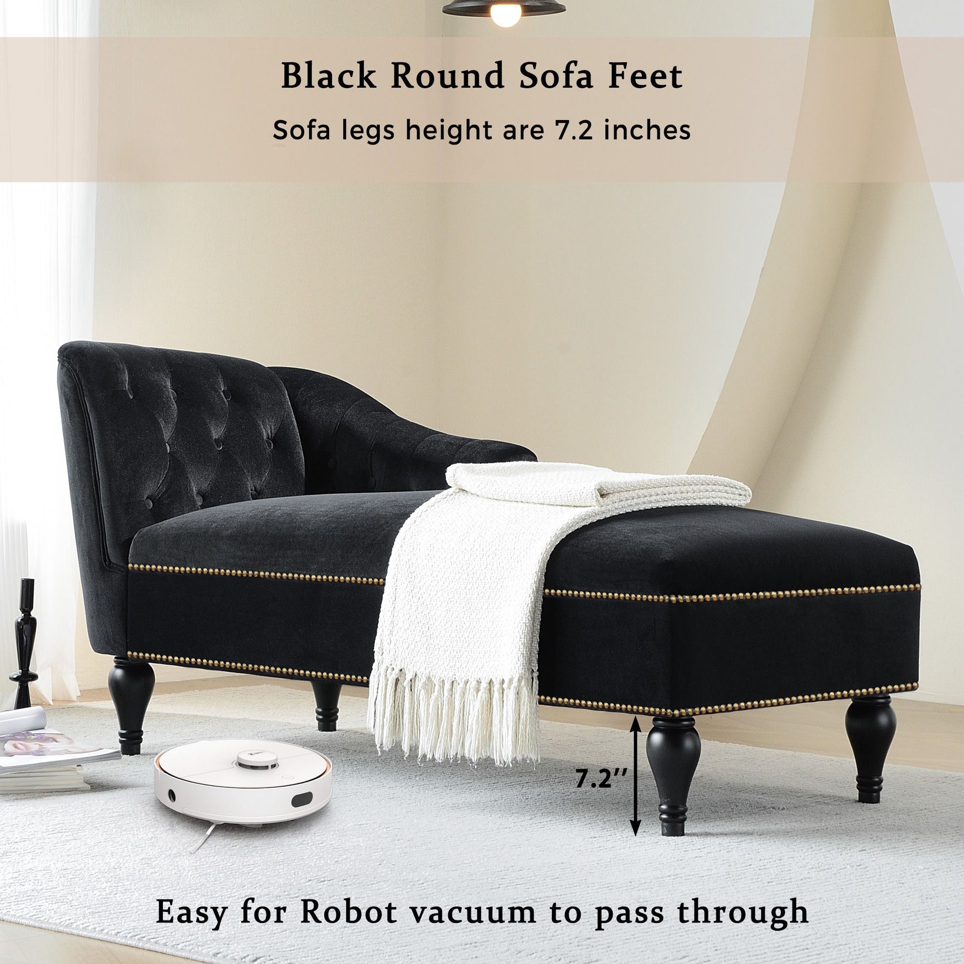 Velvet Chaise Lounge, Button Tufted Right Arm Facing Lounge Chair With Nailhead Trim For Living Room - Black - Best Buy Furniture
