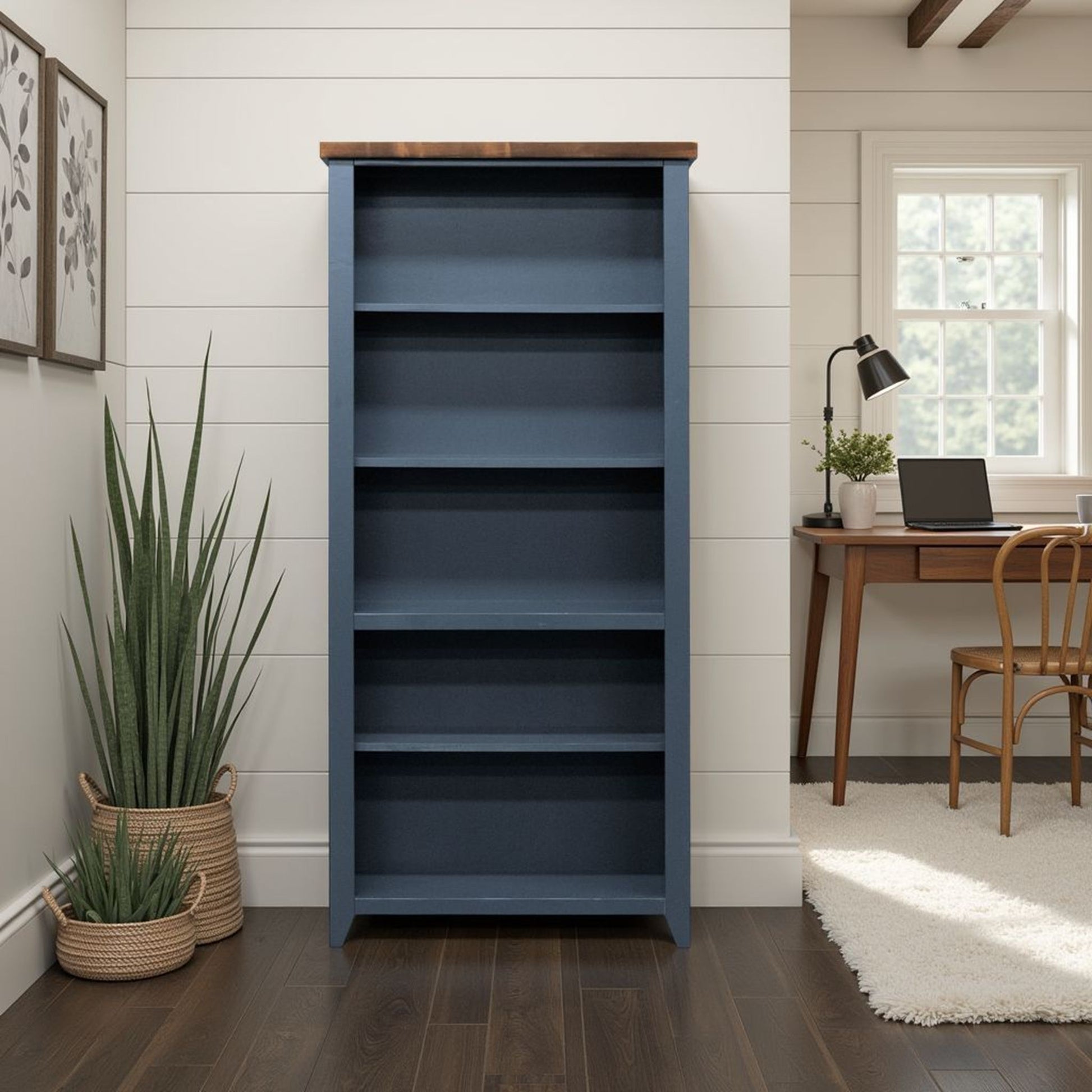 Nantucket - 5 Shelf Bookcase - Blue Denim, Whiskey - Best Buy Furniture