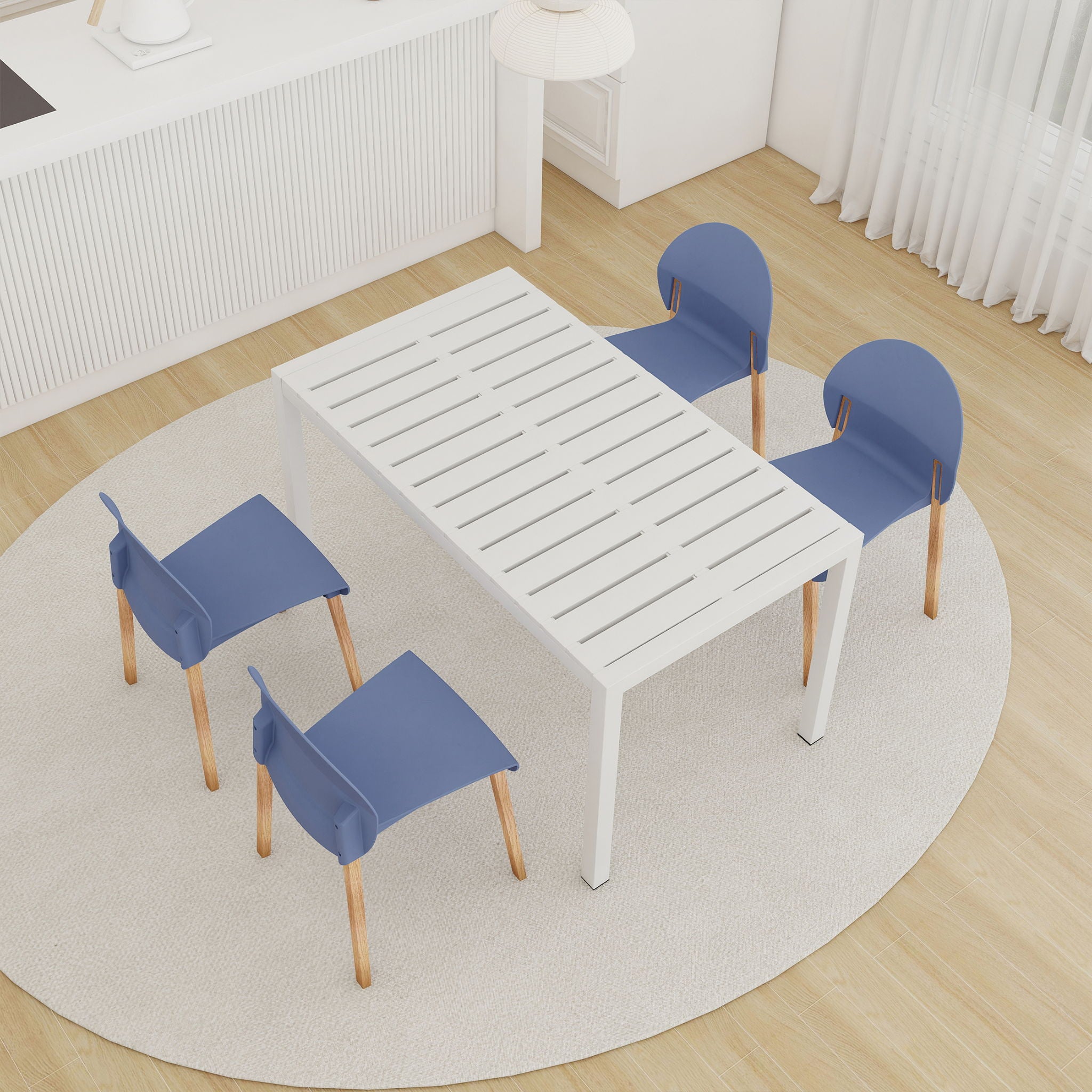 4 Piece Set Of Single Chairs With Long Table