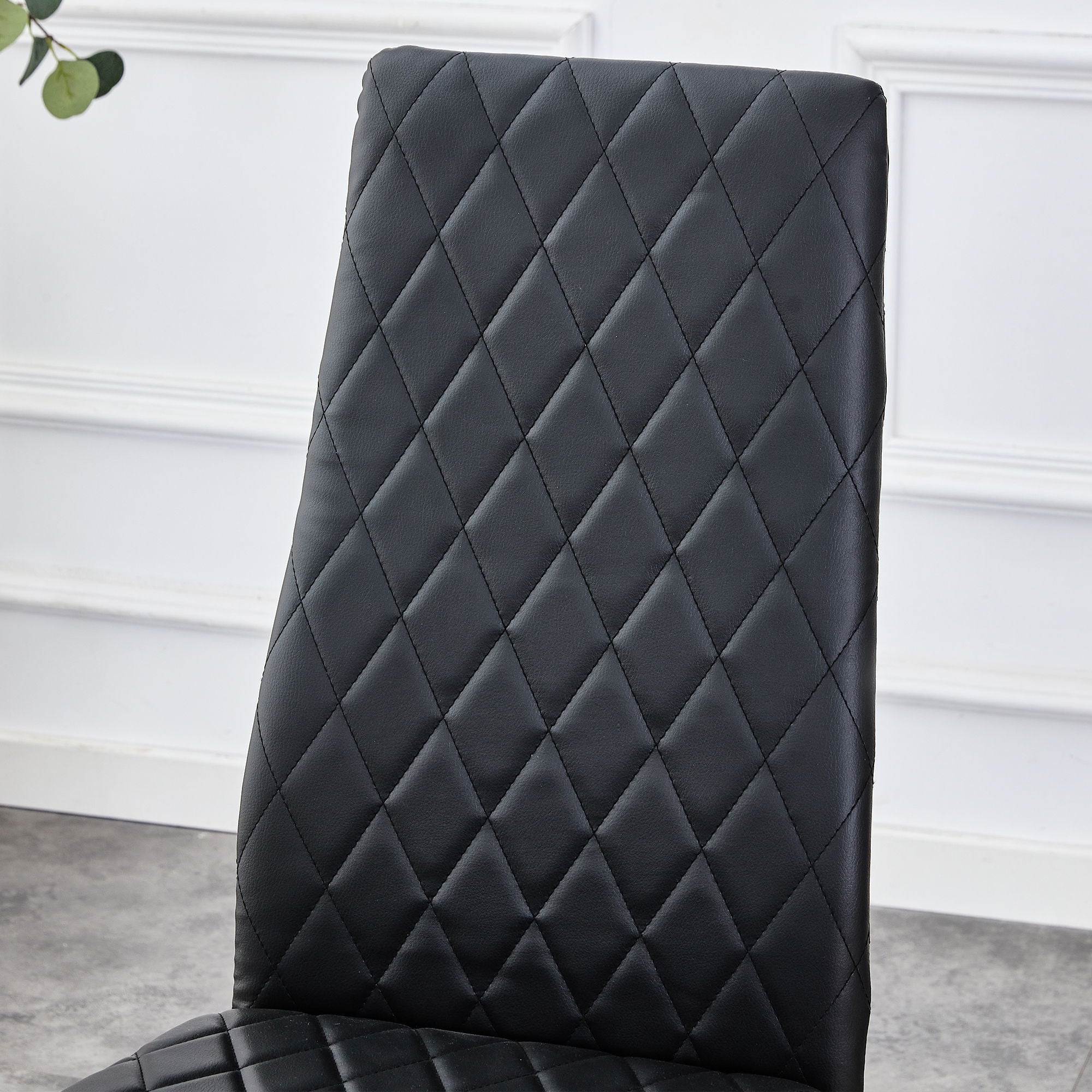 Modern Grid Armless High Backrest Dining Chair Set With Electroplated Metal Legs In Material 6 Piece - Black