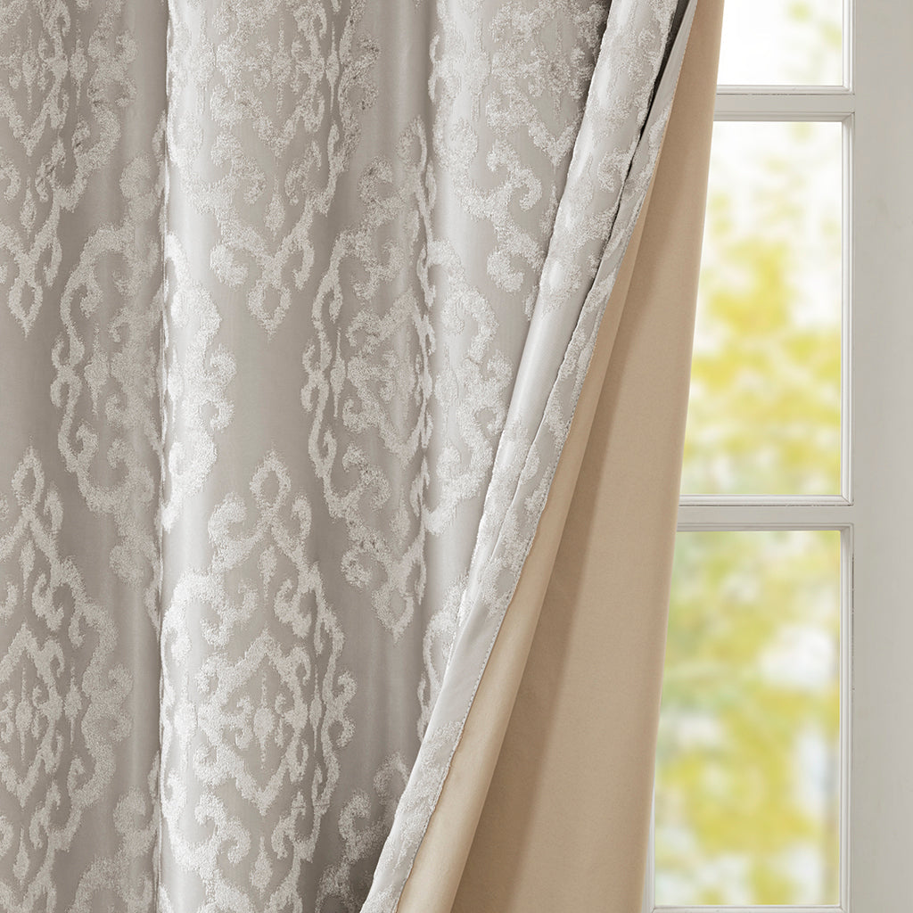 Knitted jacquard damask total blackout grommet top curtain panel (only 1 pc panel)