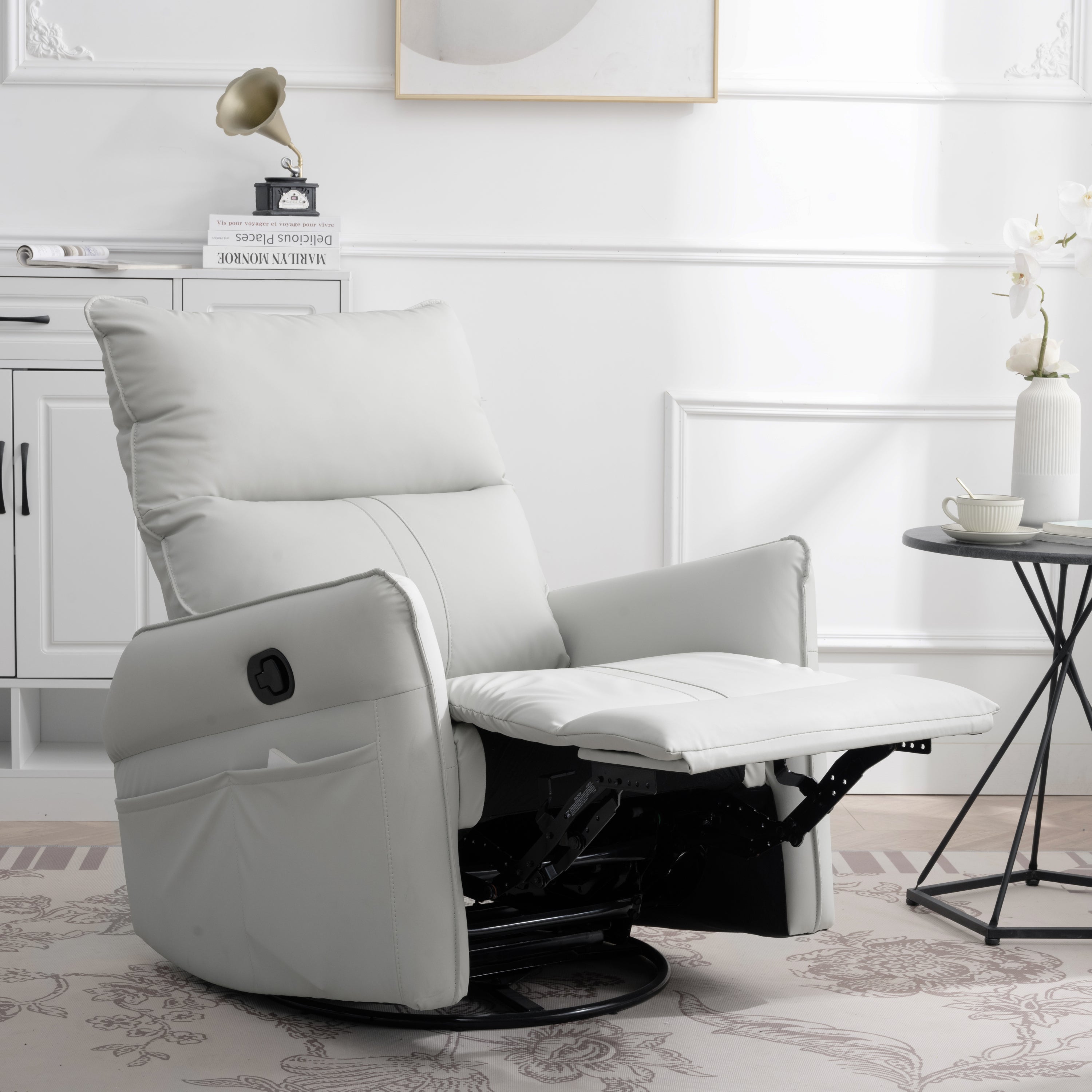 ModEase Rocking Recliner Chair,360° Swivel Vegan Leather
