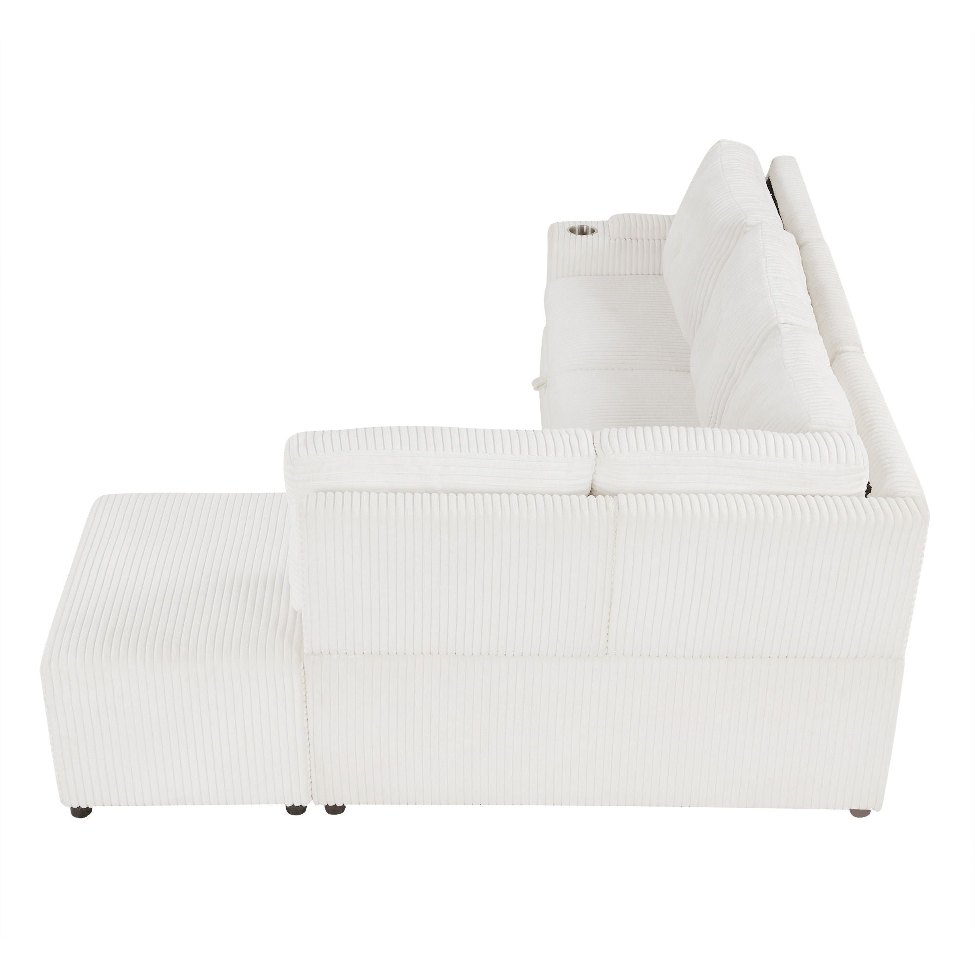 Pull-Out L-Shaped Sectional Sofa With Movable Ottoman And Stool, Large Storage Space, A Cup Holder, And 2 USB Ports For Living Room