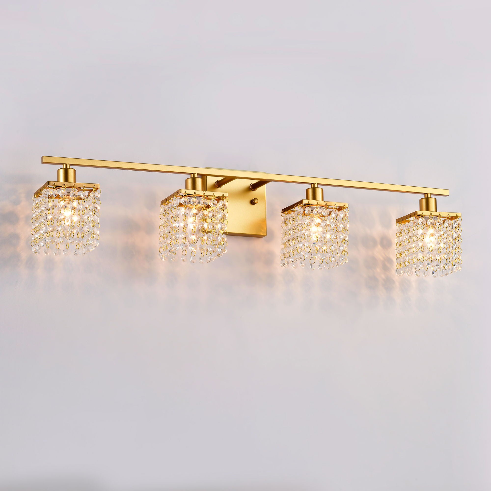 4 Light Bathroom Light, Modern Vanity Lights With Crystal Shade, Vintage Light Fixture Bathroom Over Mirror Wall Lights For Kitchen Dinning Room Bedroom Hallway (Does Not Include Light Bulbs) - Gold
