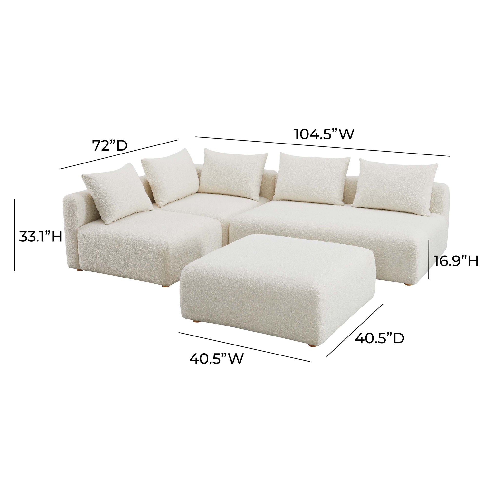Hangover - 4-Piece Boucle Modular Chaise Sectional - Cream