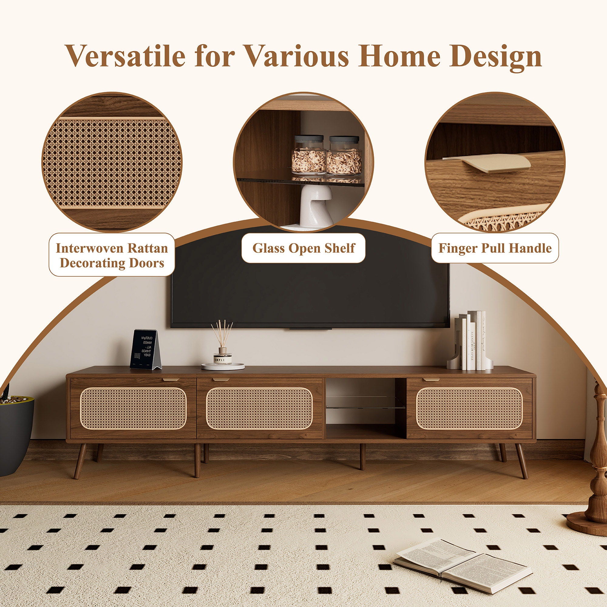 78" TV Stand With Ample Storage And Open Shelving - Walnut