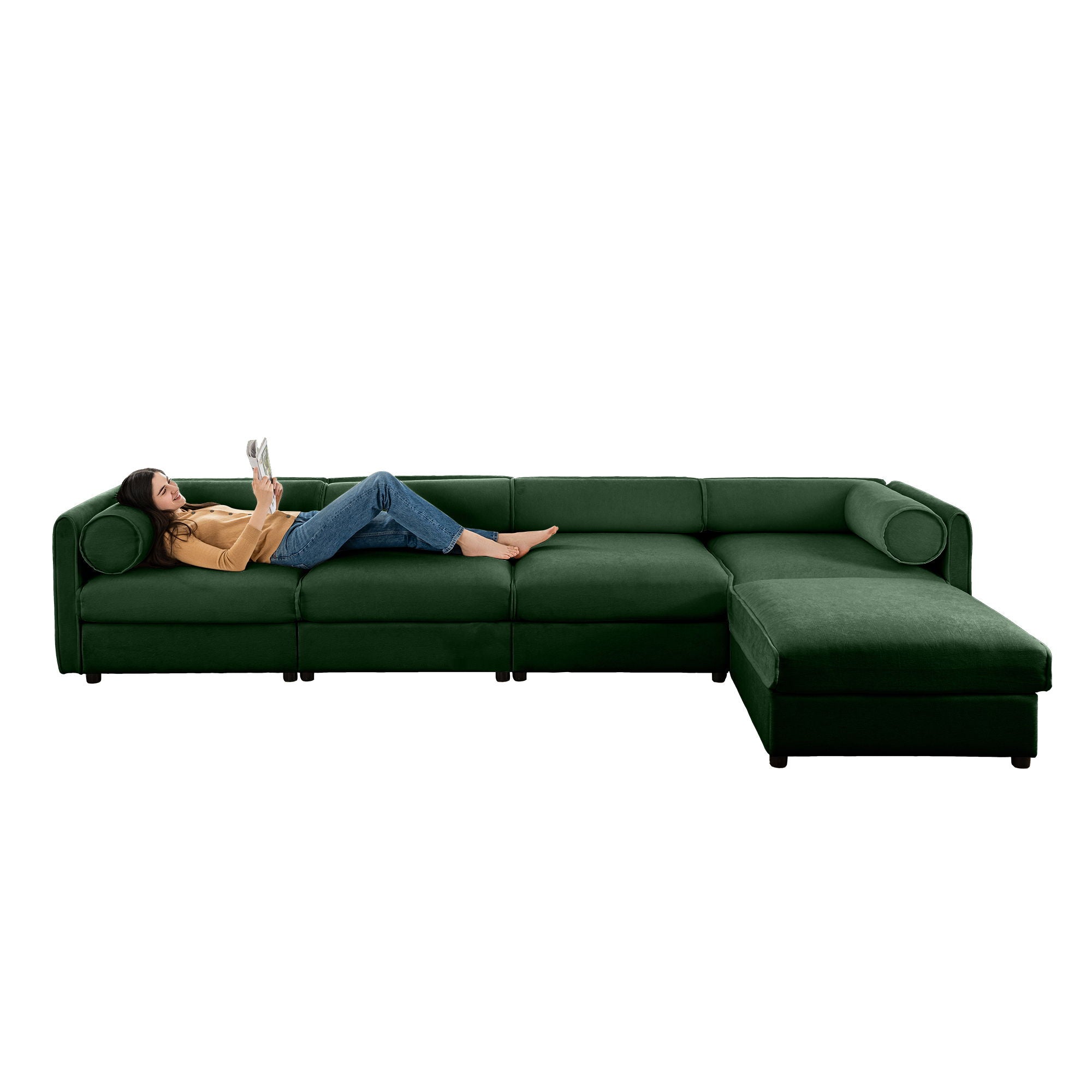 Contemporary Elegant White Chenille Sofa With Storage And Ottoman