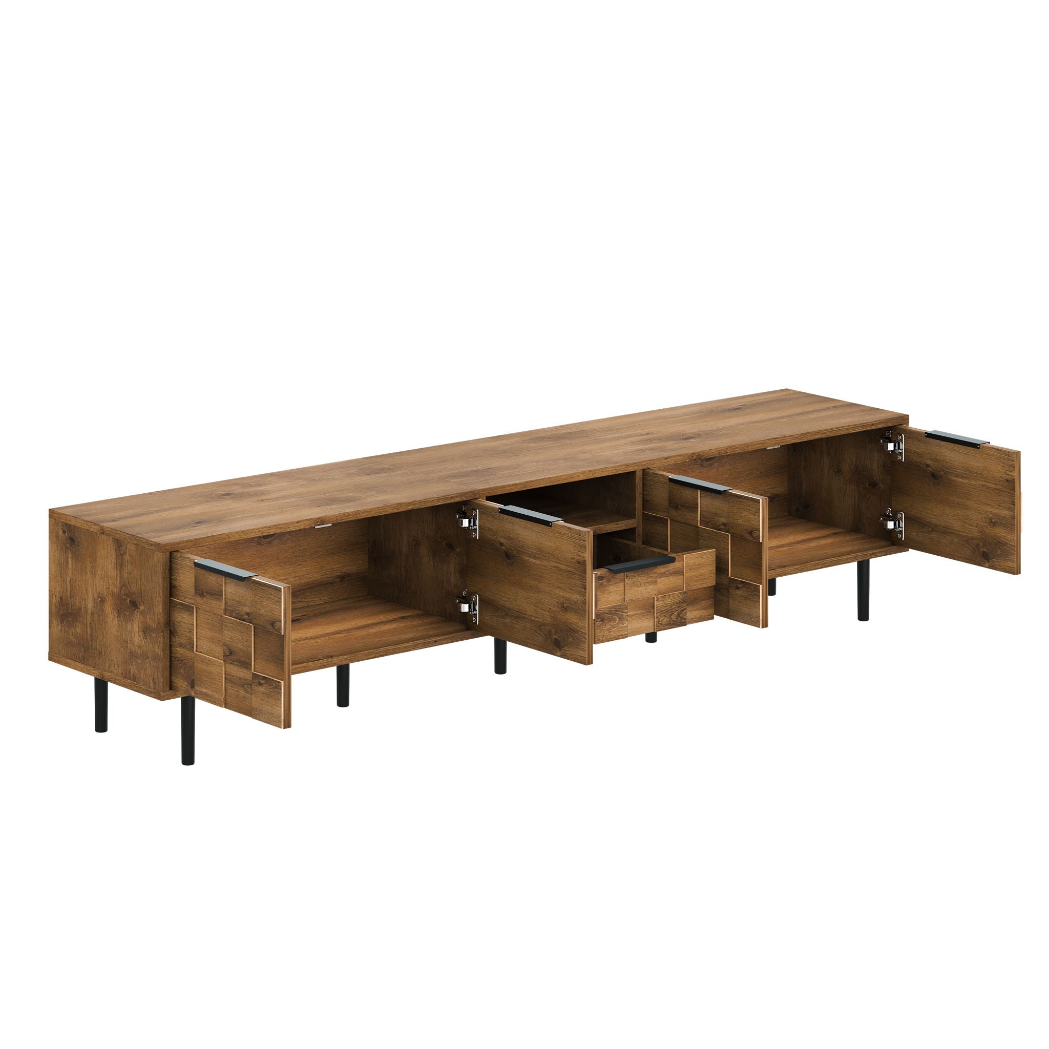 TV Stand, L Shaped Handle Entertainment Console With Storage - Natural