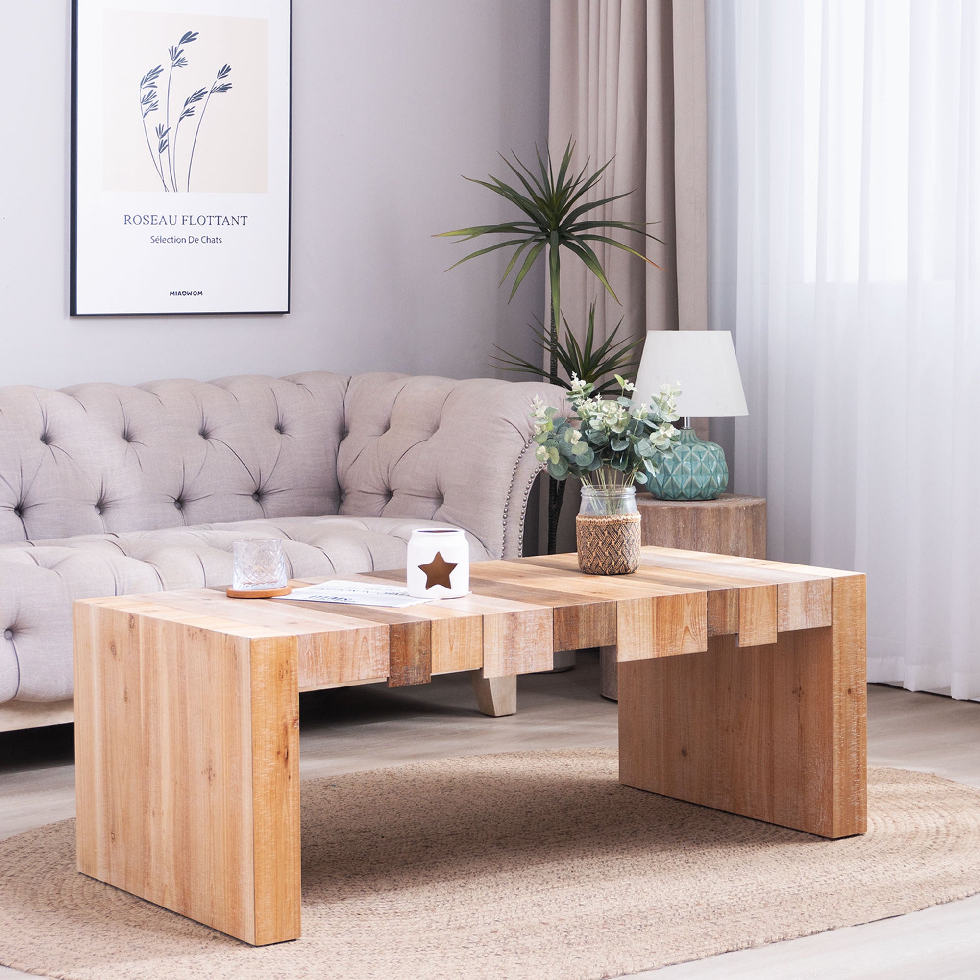 Modern Rustic Coffee Table – 48.2' Rectangular Center Table for Living Room