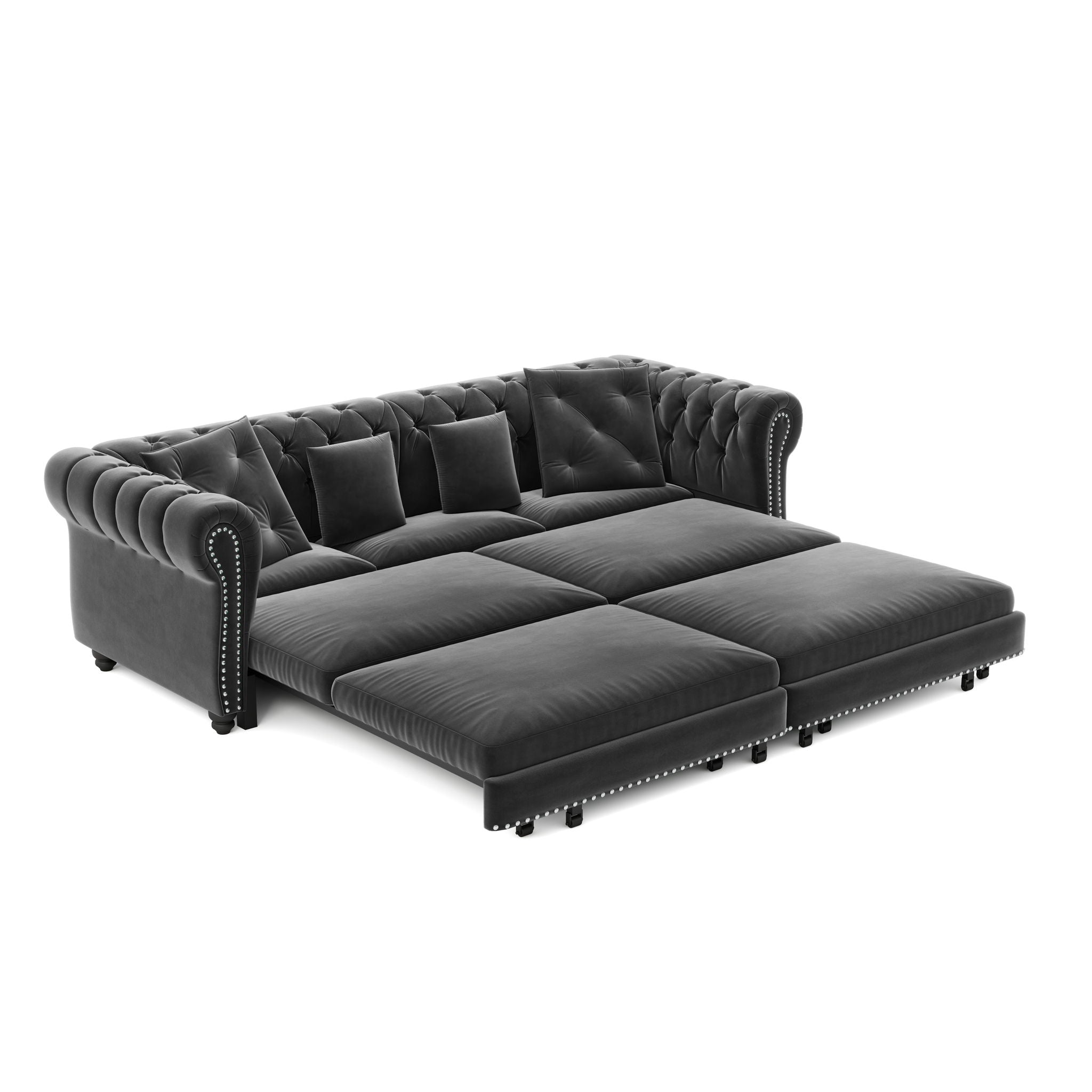 3 In 1 Pull Out Sofa Bed, Convertible Sleeper Sofa Bed, 3 Seater Sofa With Movable Ottoman - Gray