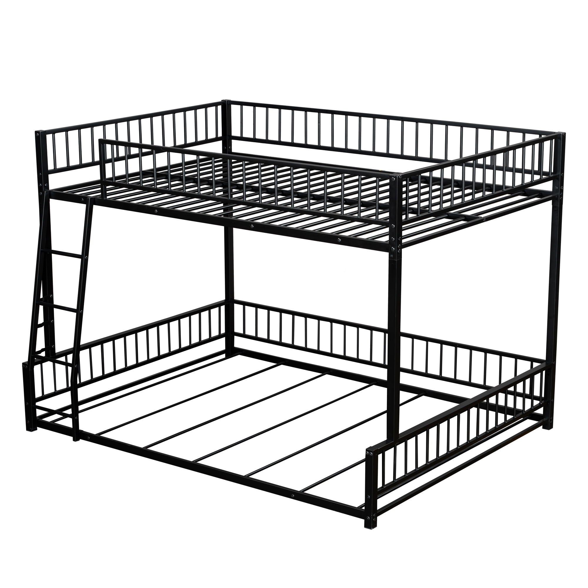 Bunk Bed Frame With Ladder And Safety Guardrails