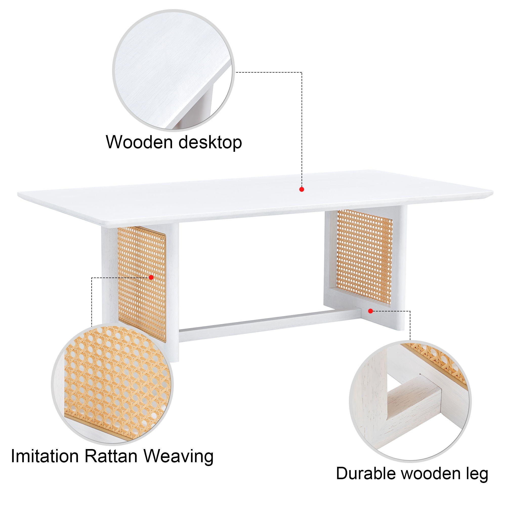 Chinese Style White Solid Wood And Imitation Rattan Coffee Table