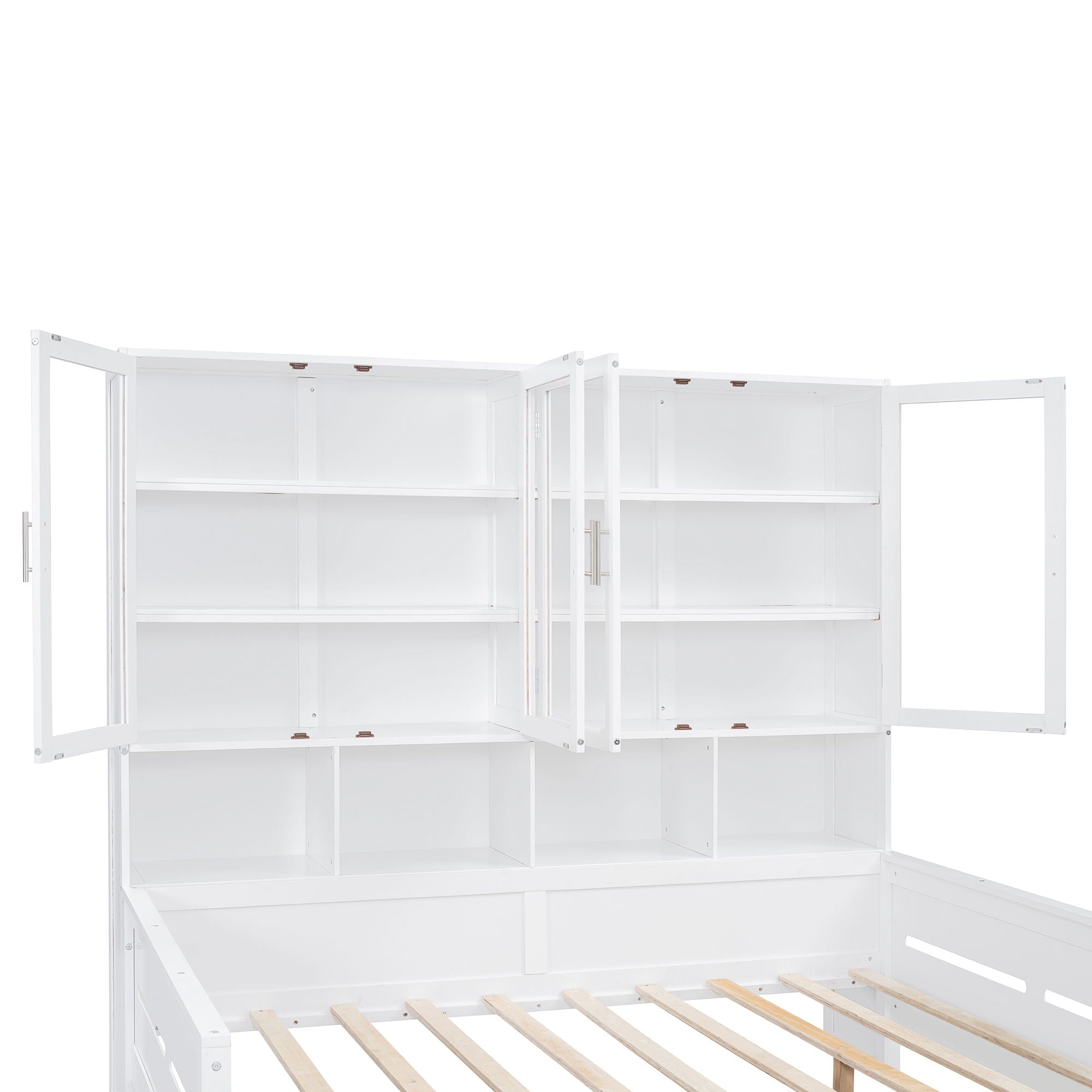 Daybed With Glass Door Storage Cabinets, Built In LED Lighting And Shelves