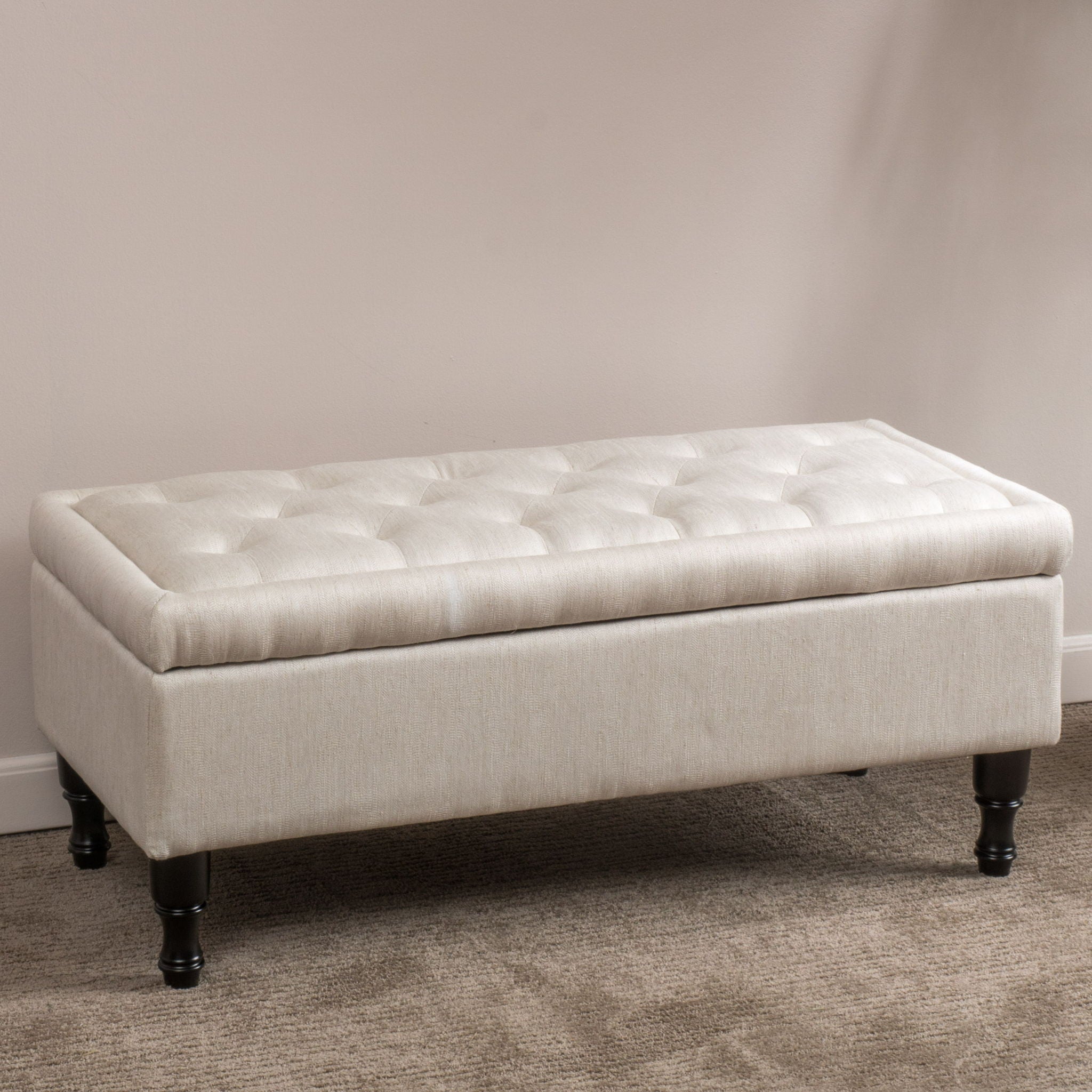 Button-Tufted Upholstered Ottoman With Hidden Storage - Linen