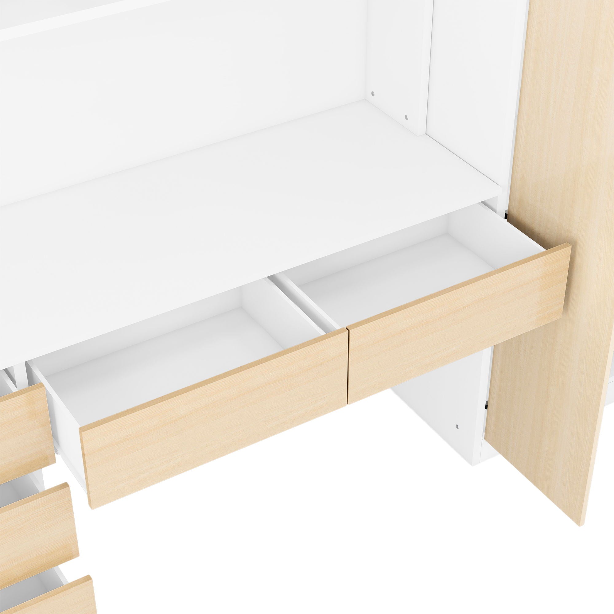 2 Door Storage Desk Wardrobe For Bedroom With Shelves And Drawers