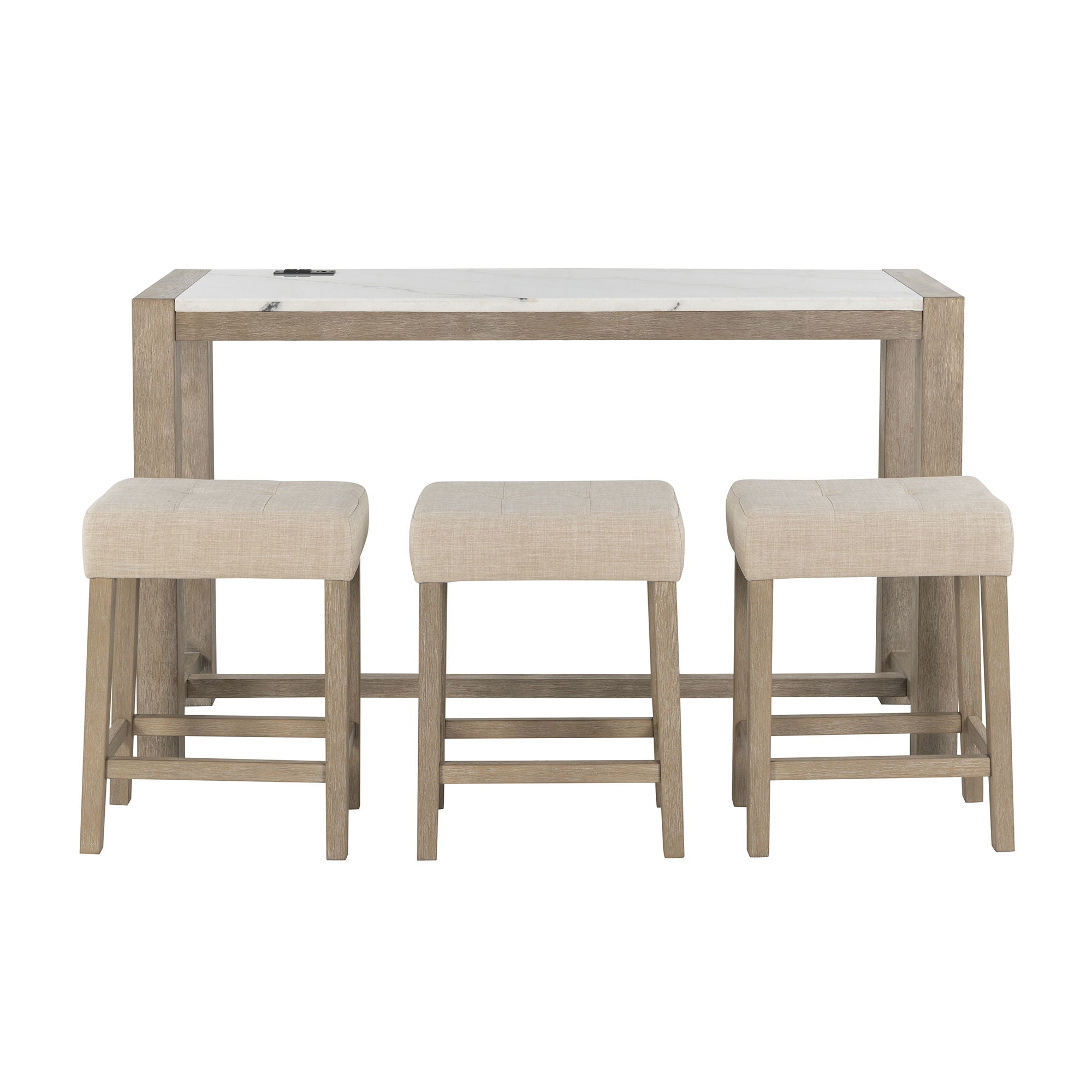 Vanilla - Real Marble Sofa Table With Power And 3 Stools - Beige / Natural