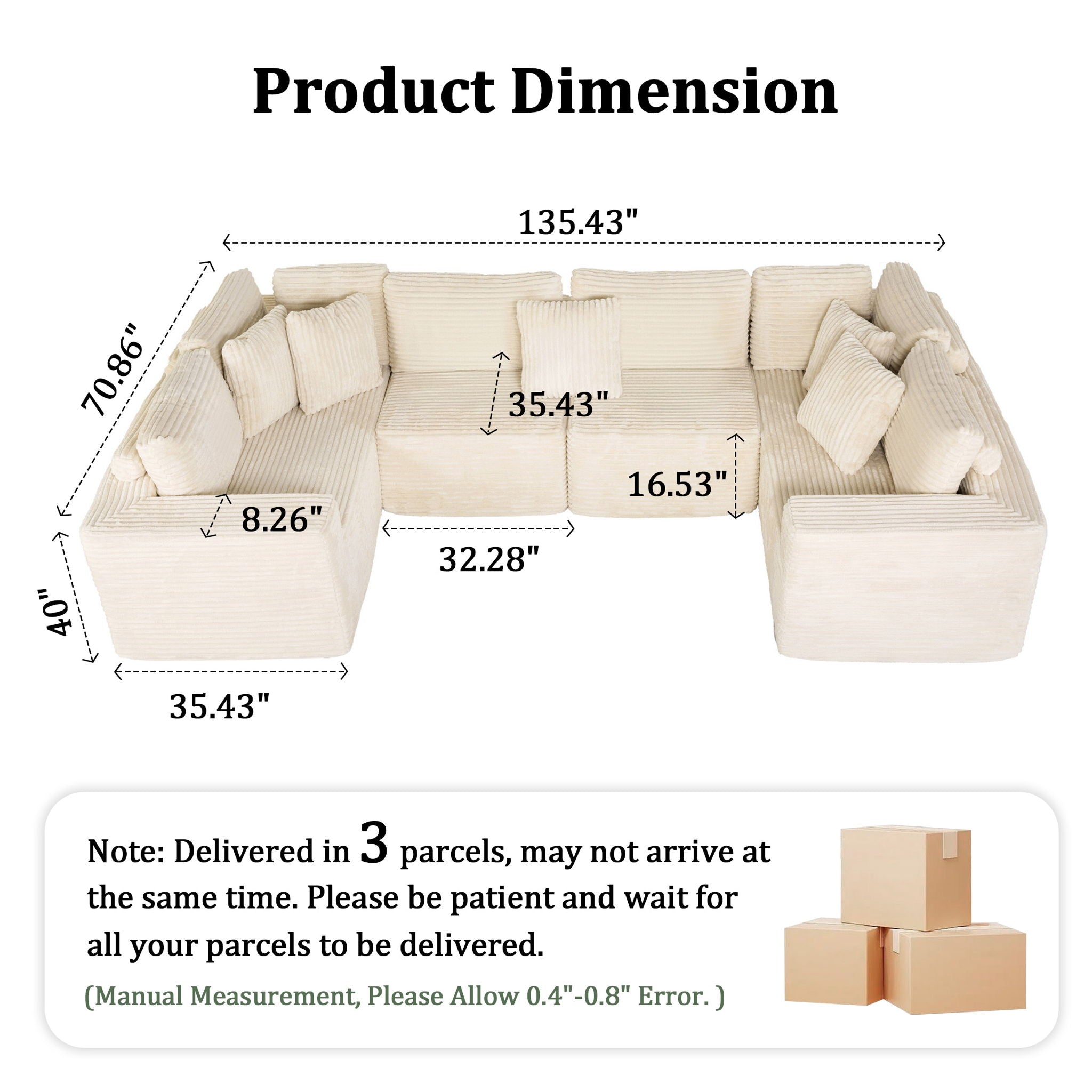 Modular U Shaped Sectional Sofa With Reversible Design