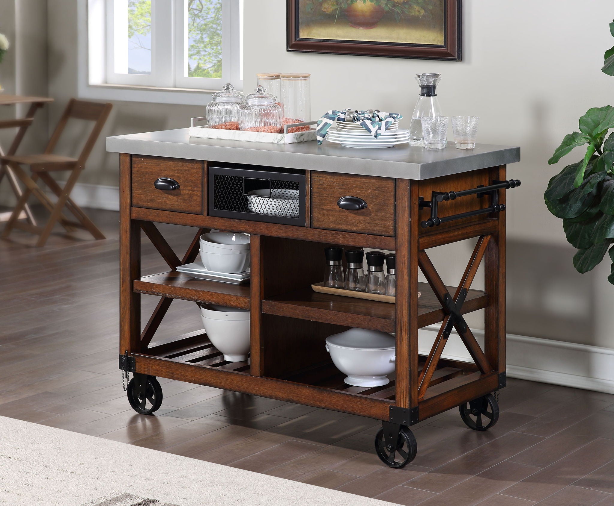 Kailey - Kitchen Cart - Antique Oak