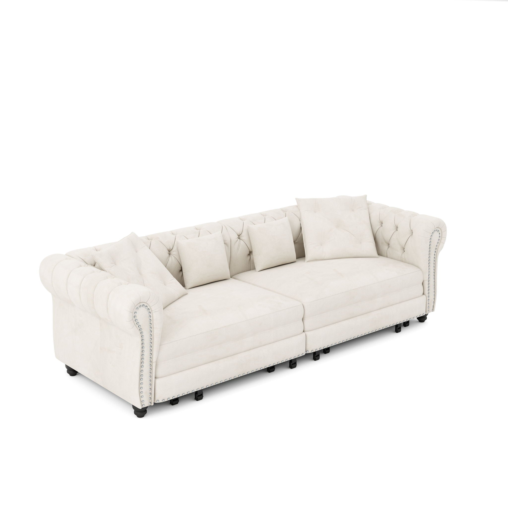 3 In 1 Pull Out Sofa Bed, Convertible Sleeper Sofa Bed, 3 Seater Sofa With Movable Ottoman - Beige