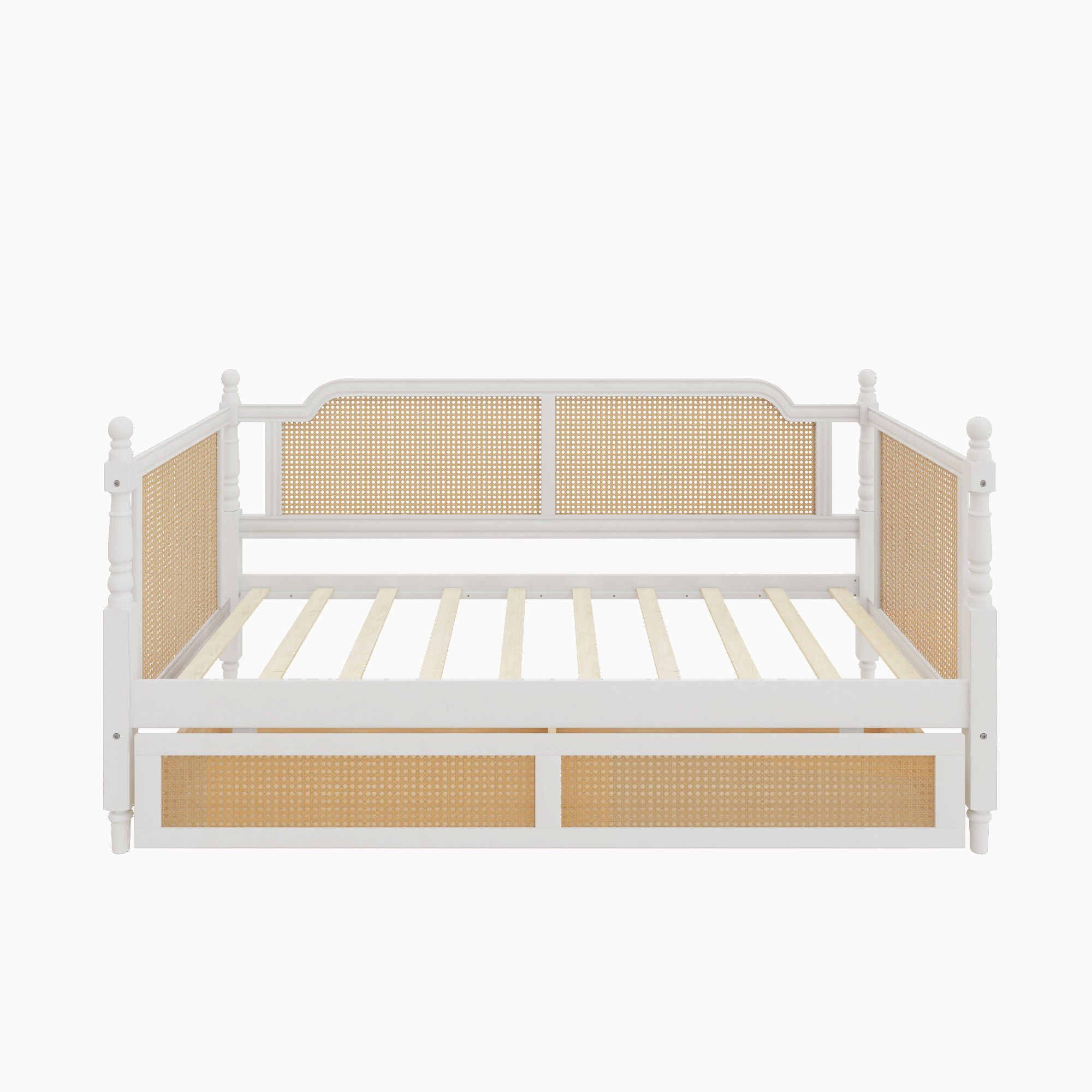 Traditional Style Rattan Daybed, No Box Spring Needed