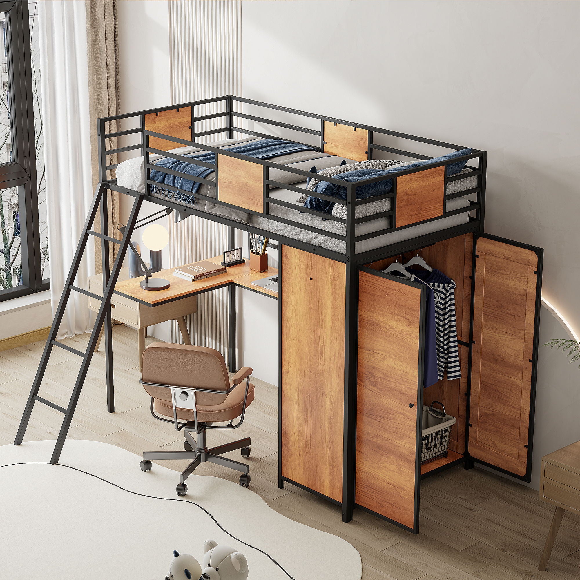 Loft Bed With L Shape Desk And Wardrobe