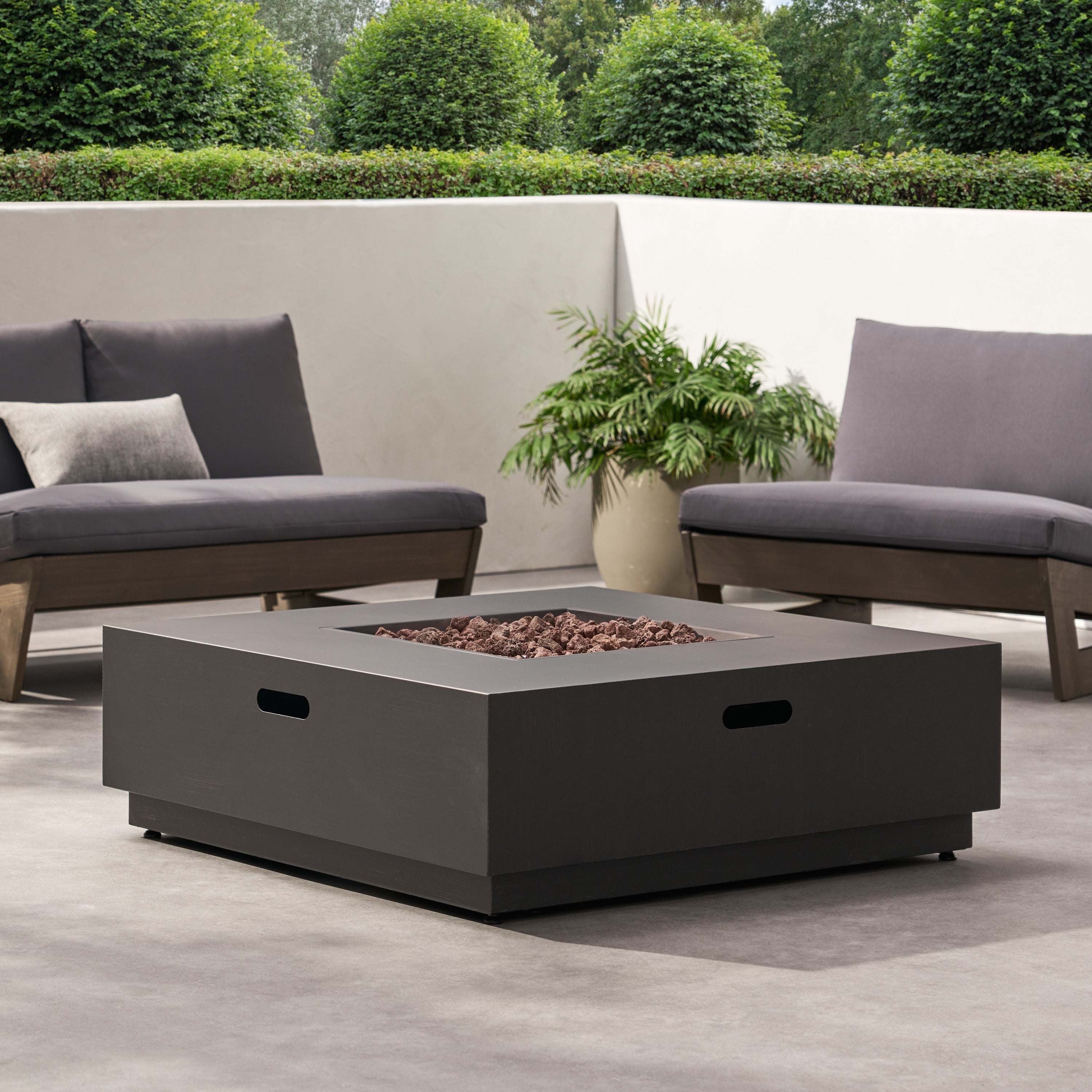 Wellington Stylish 40" Square Fire Pit in Brown and Gold Iron