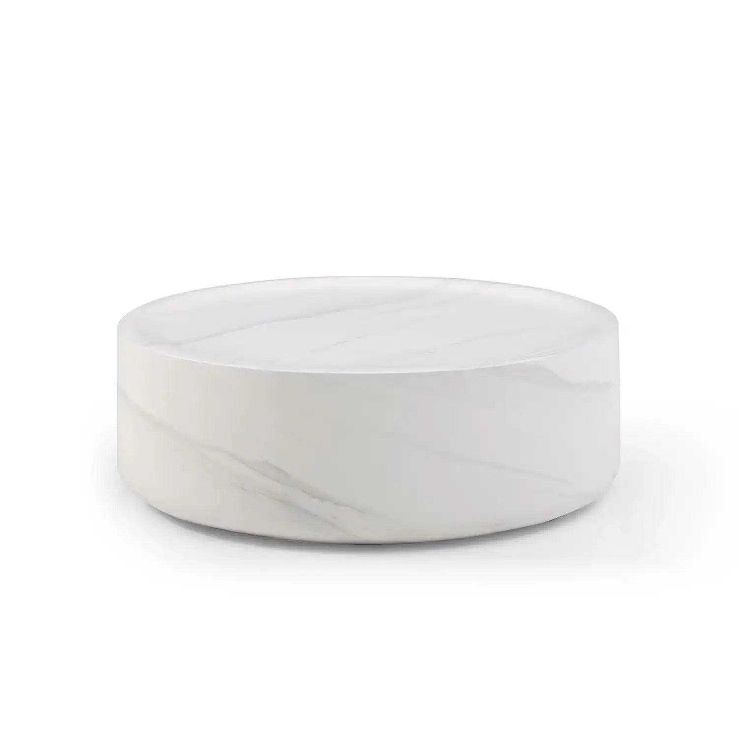 35.43'' Round White Faux Marble Coffee Table, Modern Center Table