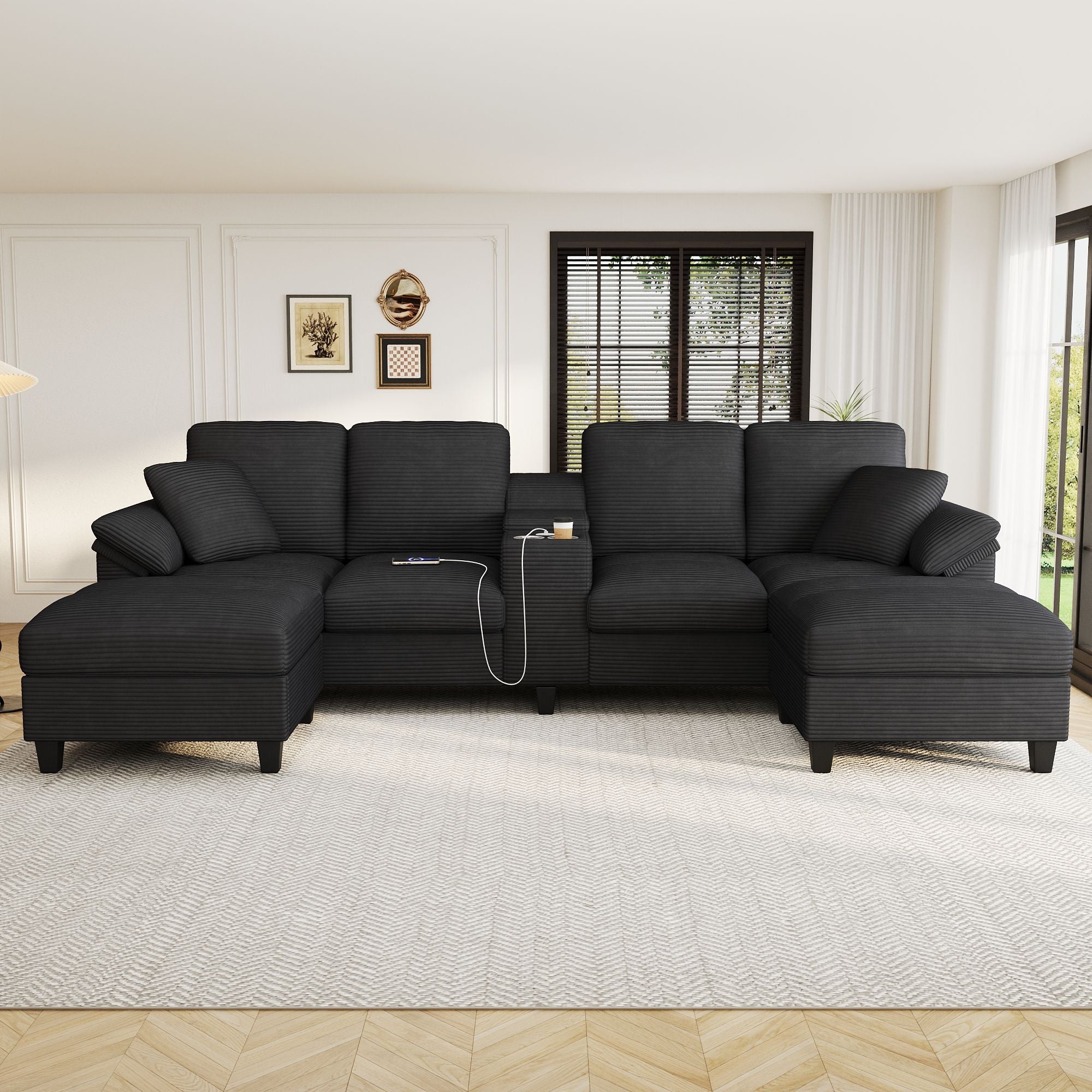 Modern U-Shaped Sectional Sofa With Storage Ottomans