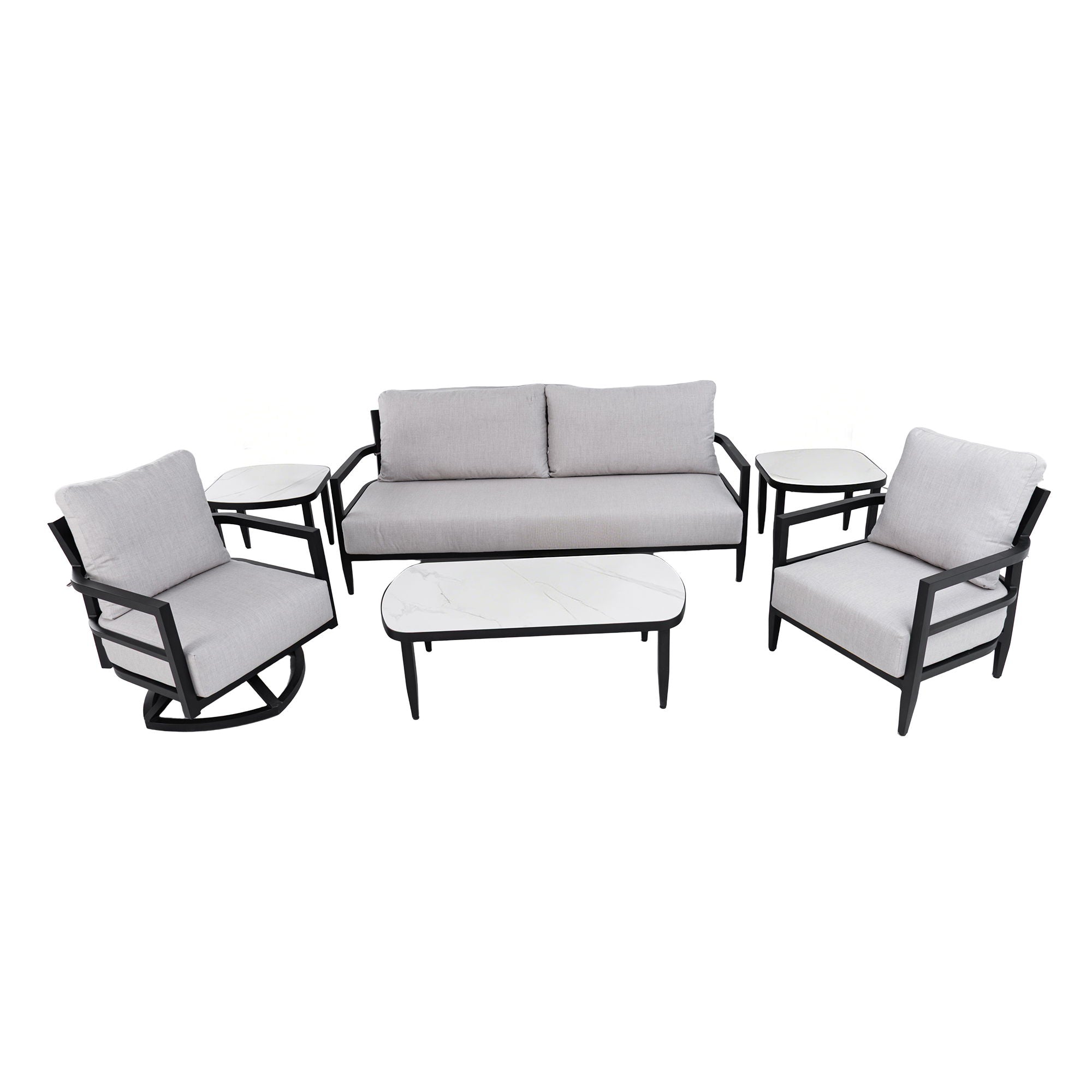 Outdoor Conversation Set With Chairs, Bench Sofa, Tables, Sunbrella Cushions