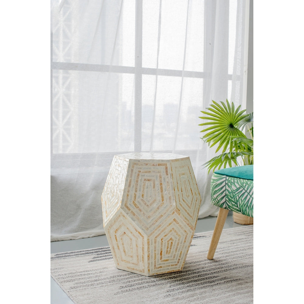 18x18x21" Hexagonal Capes Capiz Stool Cream/Yellow