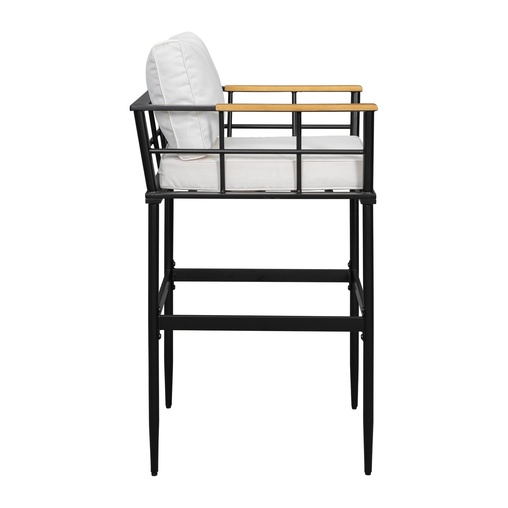 U_Style Iron Outdoor Dining Set with Acacia Wood Armrest