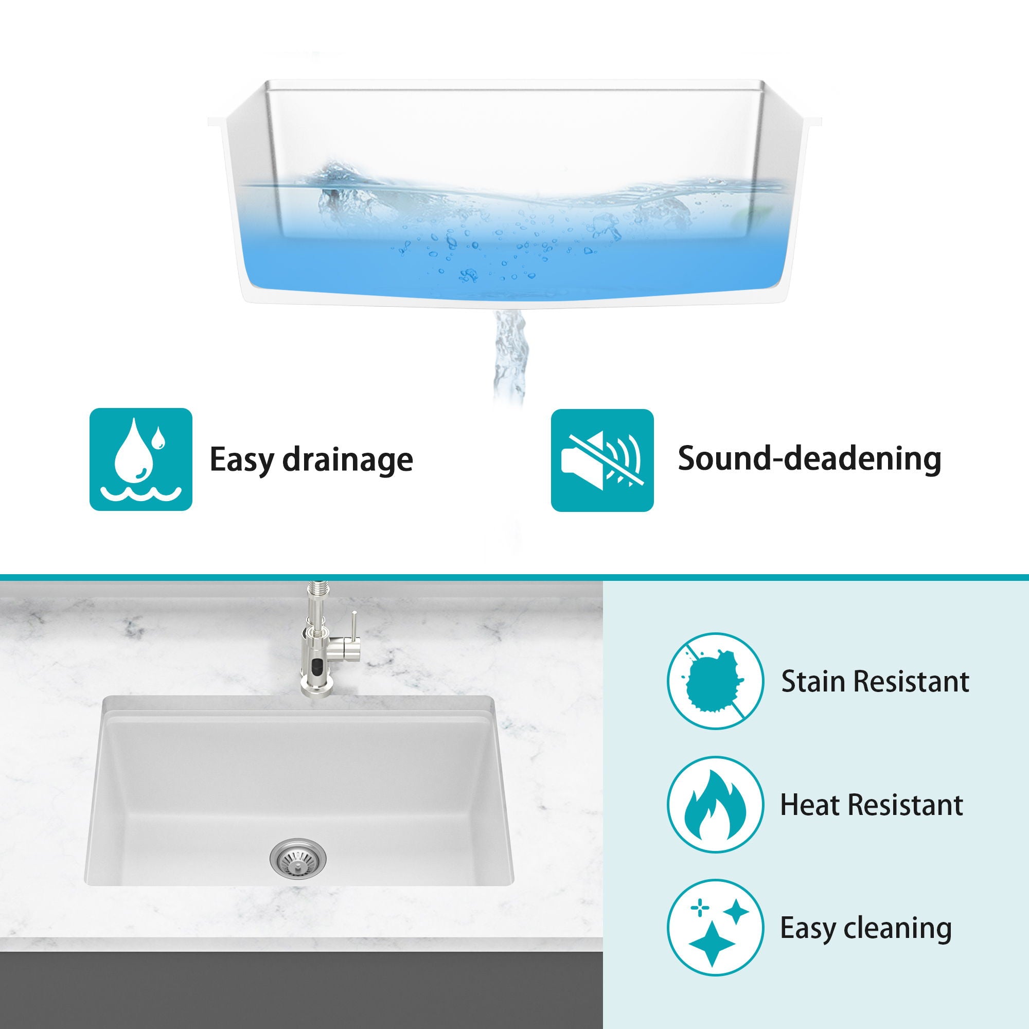 Quartz Kitchen Sink, Composite Workstation, Undermount