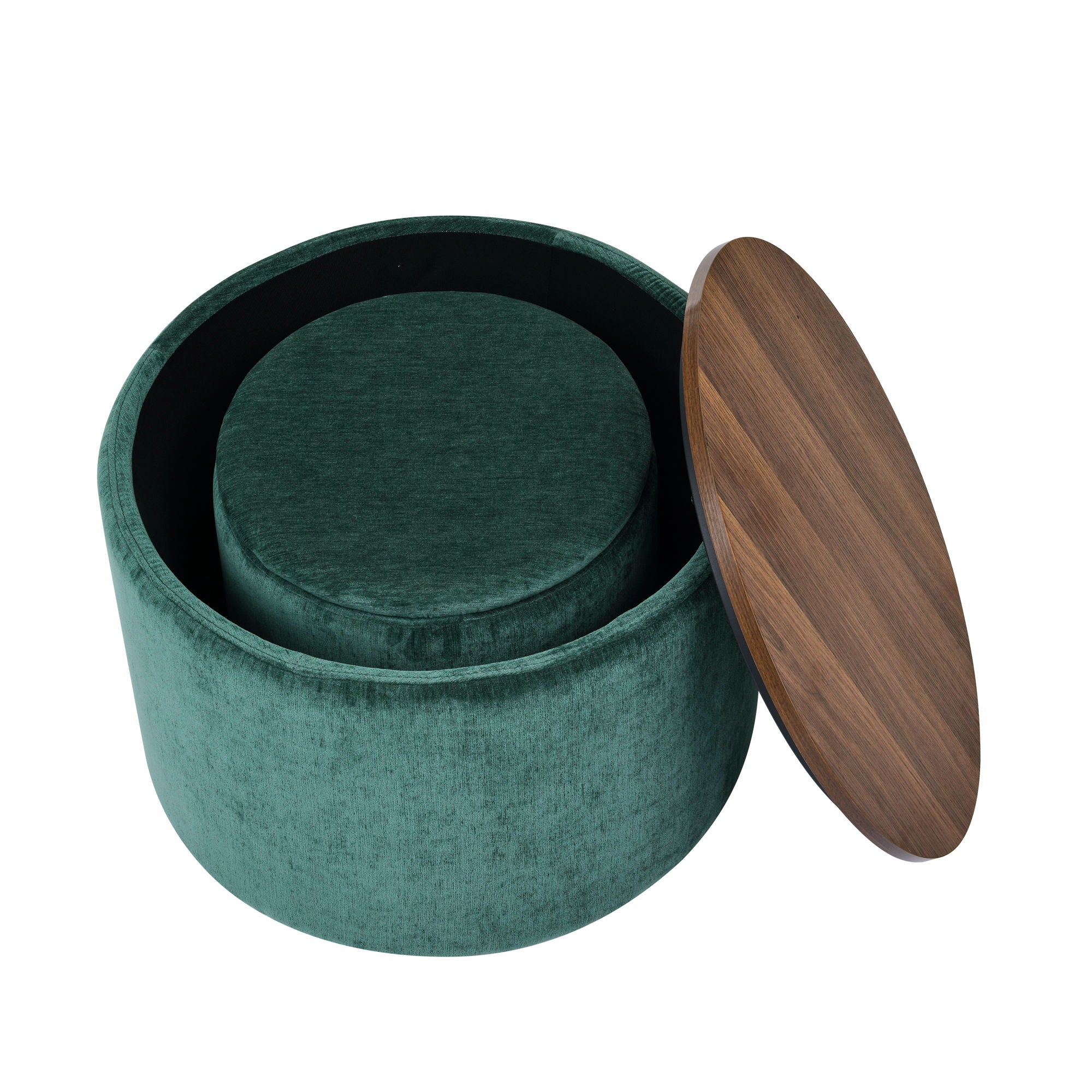 Classic 2 Piece Round Storage Ottoman Set With Drum Shaped Stool