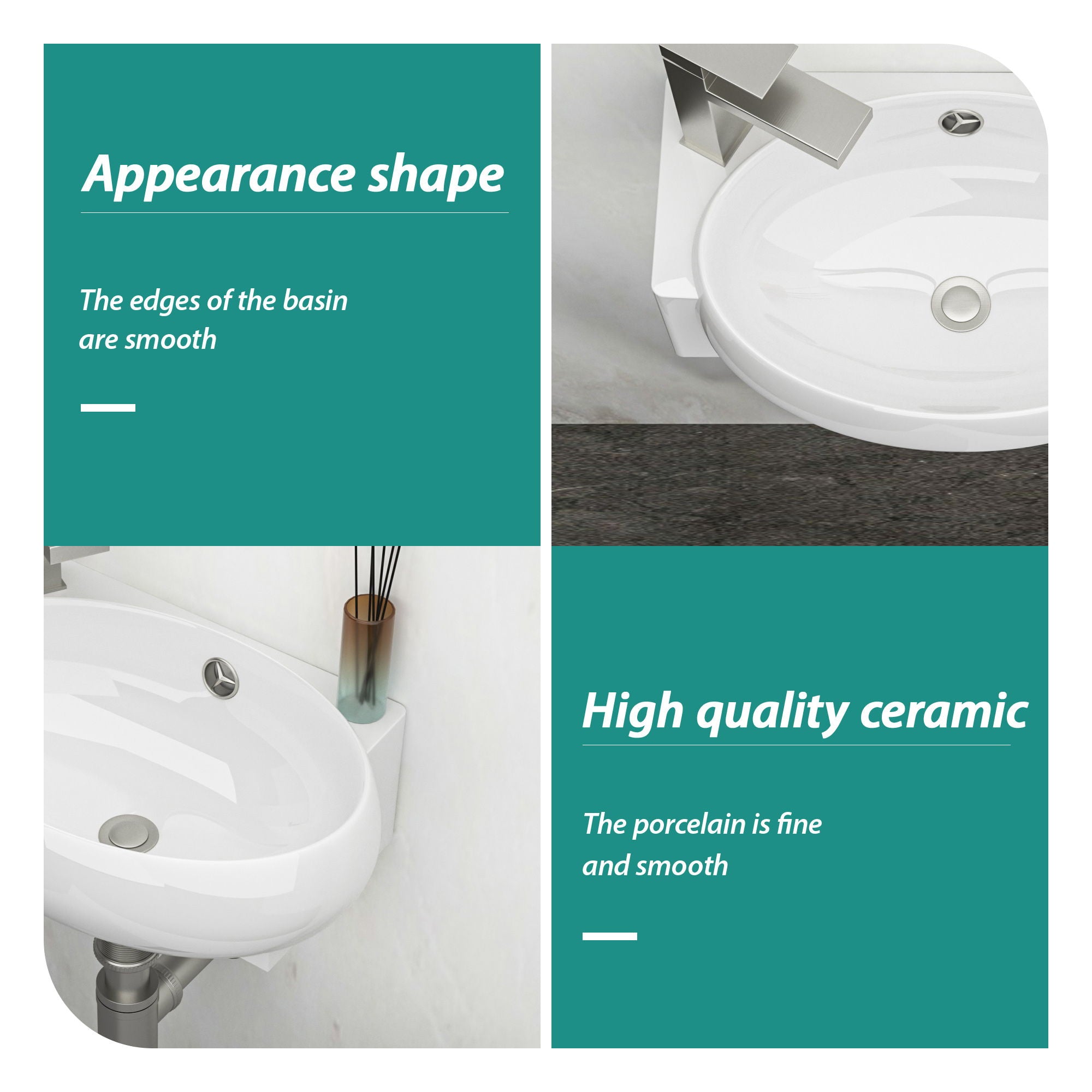 Modern Aesthetic Rectangle Wall Mount Bathroom Sink With Single Faucet Hole