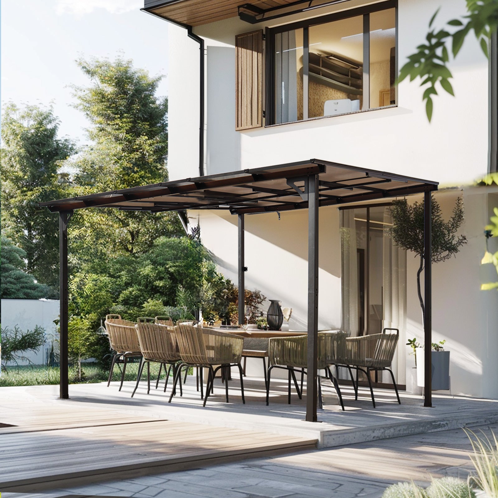 10' x 10' Wall-Mounted Metal Pergola Gazebo for Patio