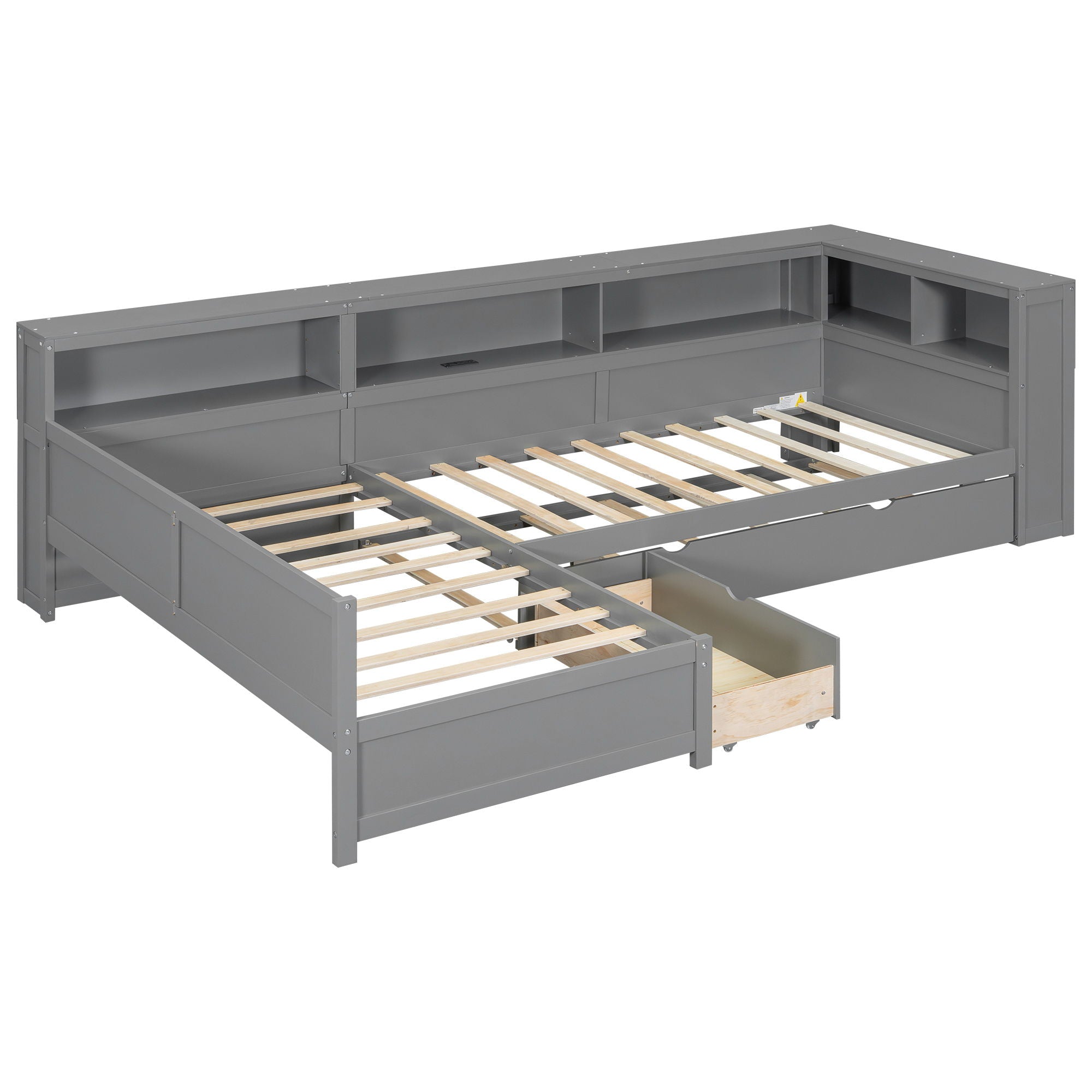 L Shaped Platform Bed With Trundle And Drawer