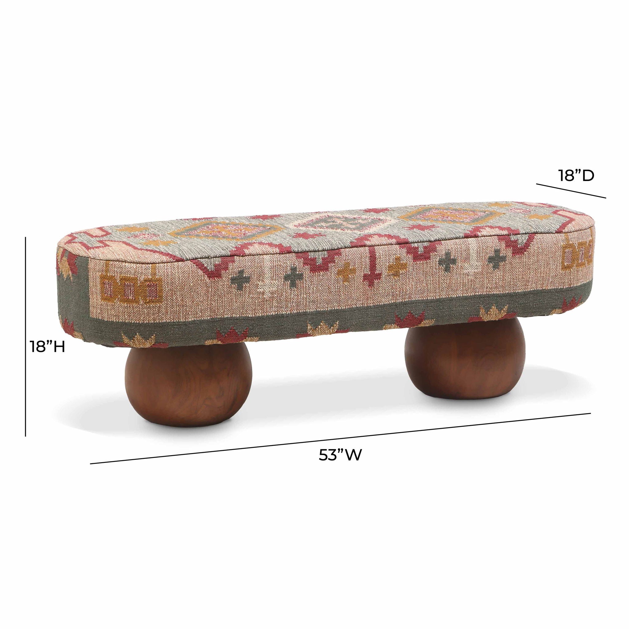 Rizi - Textured Wool Upholstered Bench - Beige / Blue