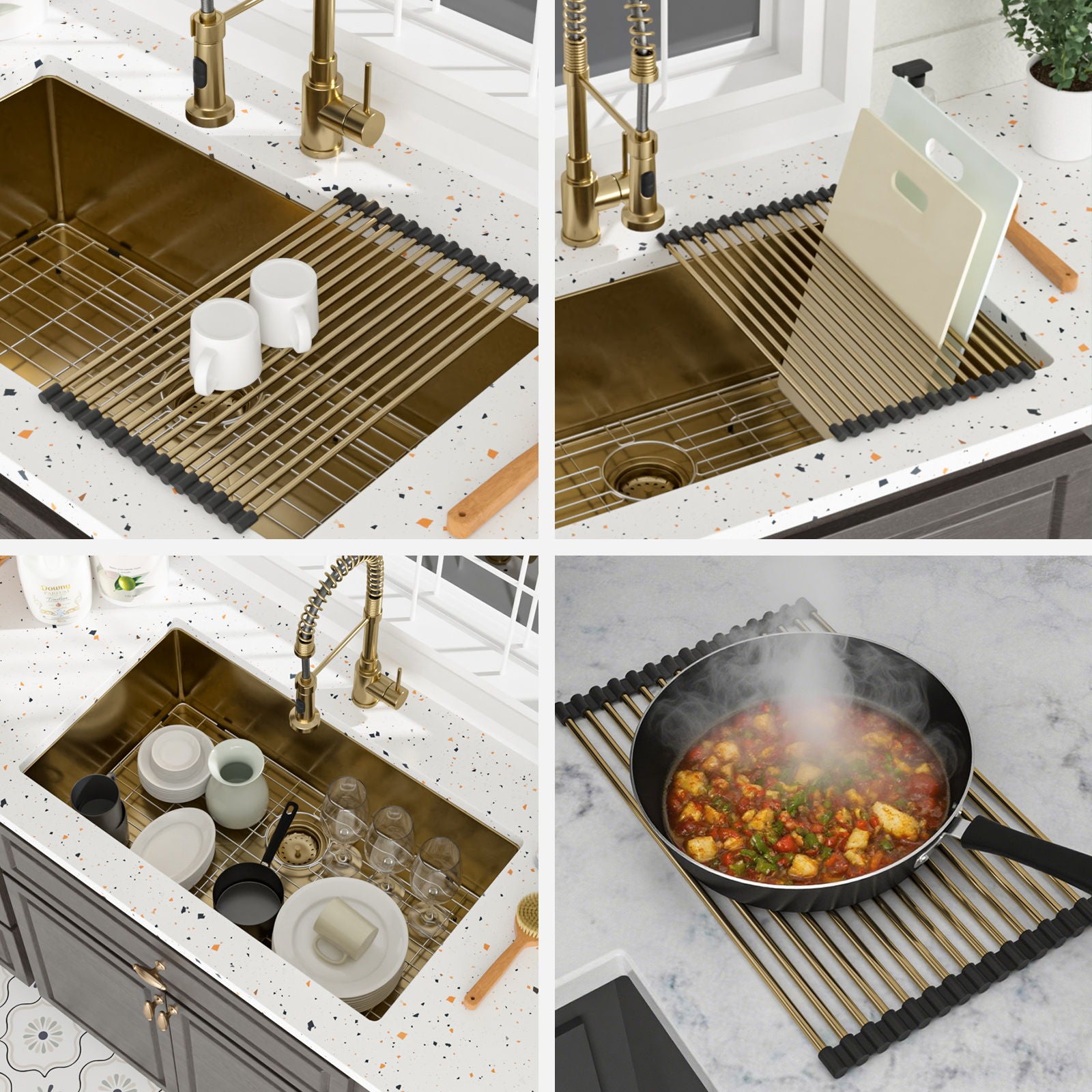 Gold Finish Undermount Stainless Steel Kitchen Sink 32" X 19" 16 Gauge Deep Single Bowl