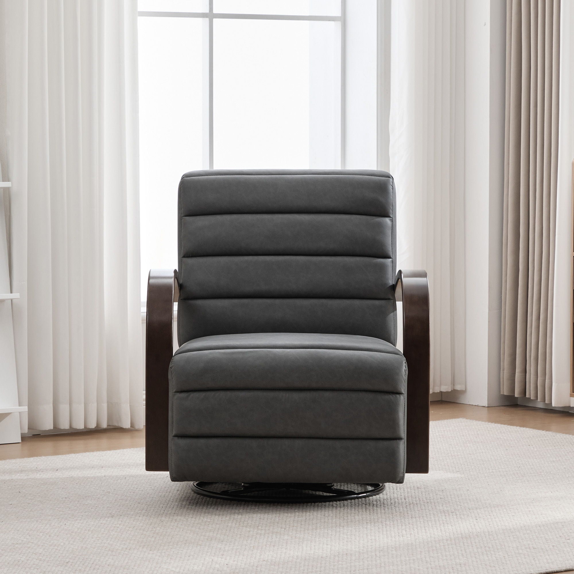 360° Swivel Accent Chair With Armrests, Comfy Lounge Reading Chair - Gray
