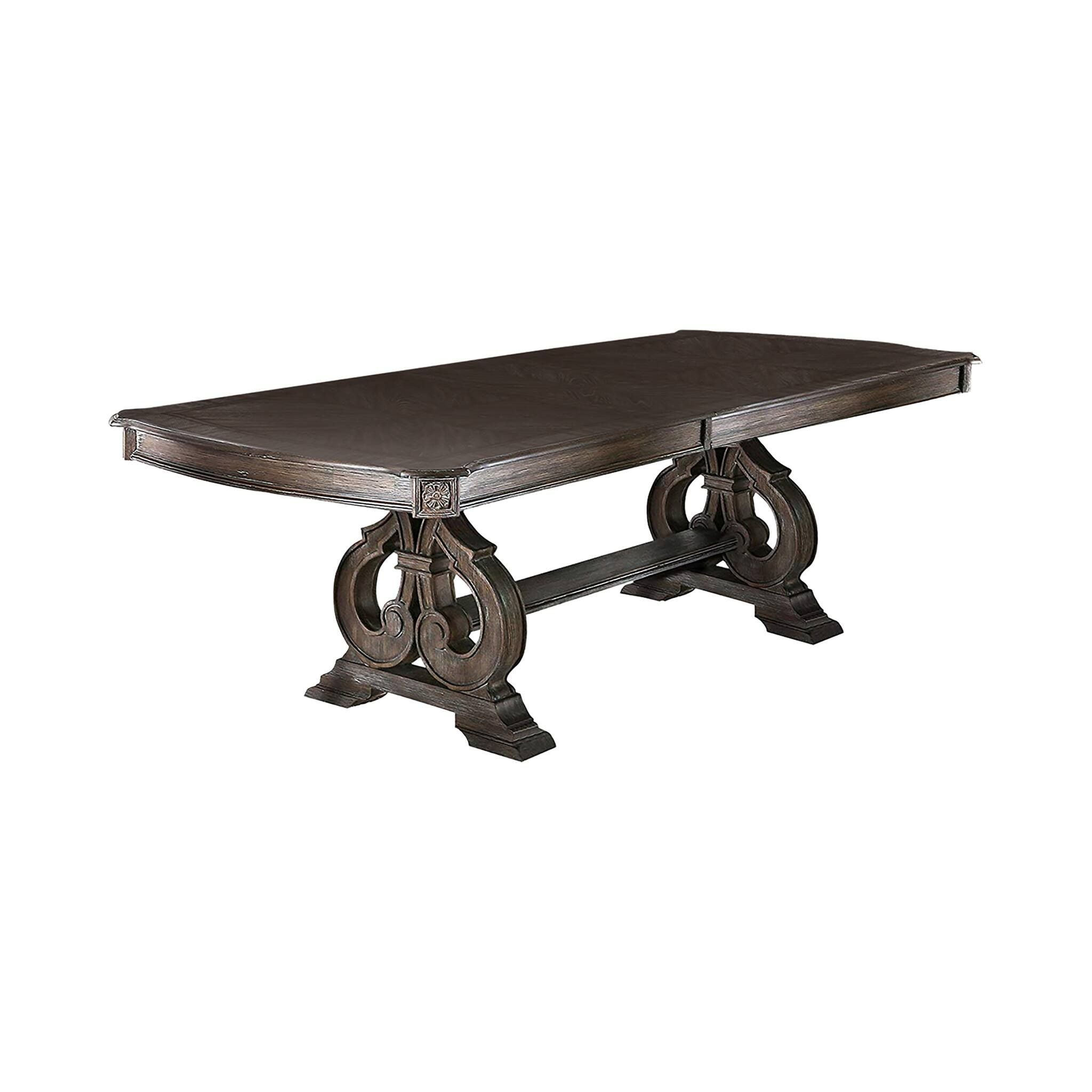 Dining Table Set With Expandable Leaf, 9 Piece Upholstered Chairs - Ivory / Natural / Natural / Rustic