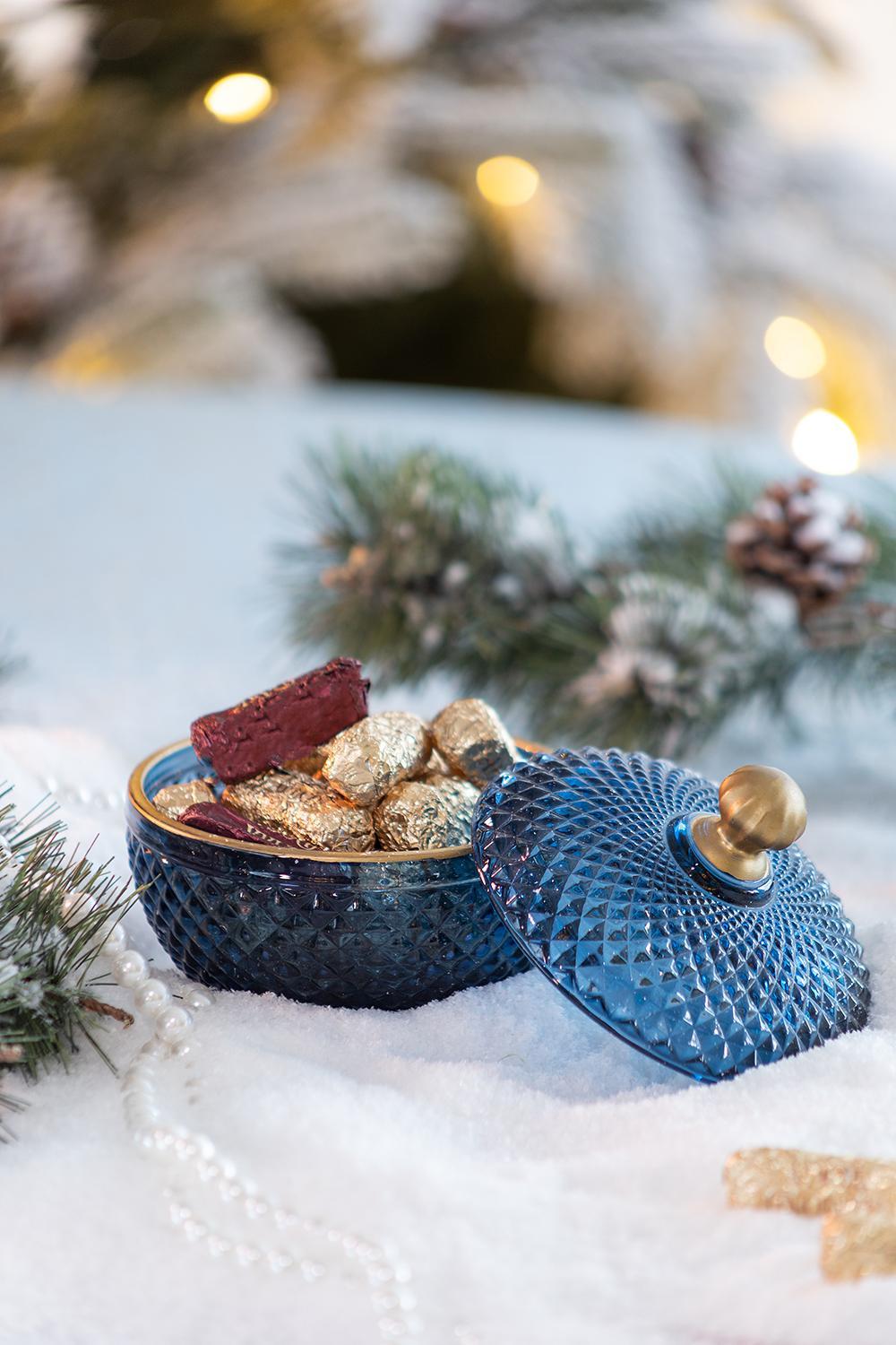 Candy Jar With Lid, Christmas Candy Jar Containers (Set of 2) - Gold / Blue