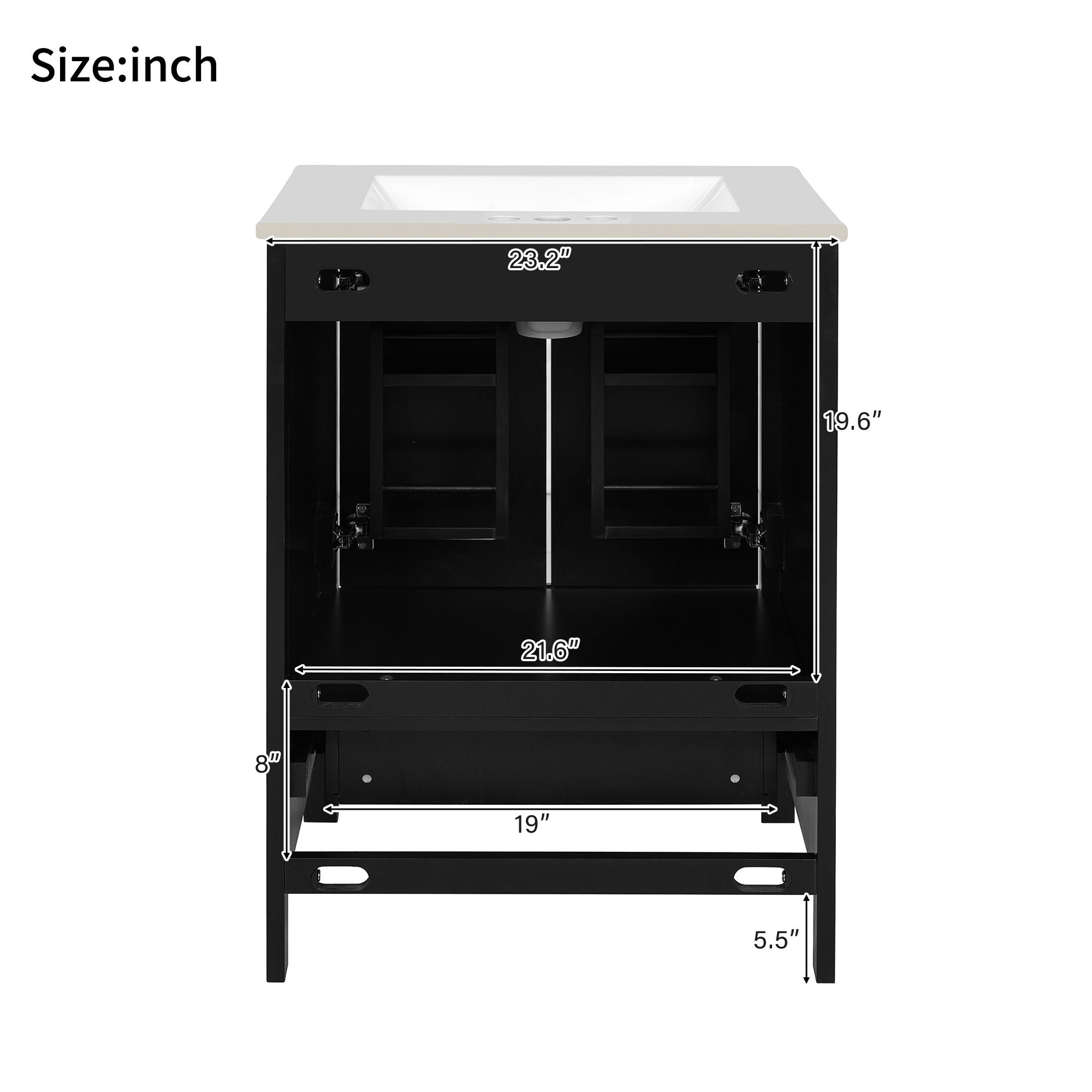 Bathroom Vanity With Integrated Undermount Ceramic Sink, 2 Doors And 1 Drawer, Soft Close Hinges