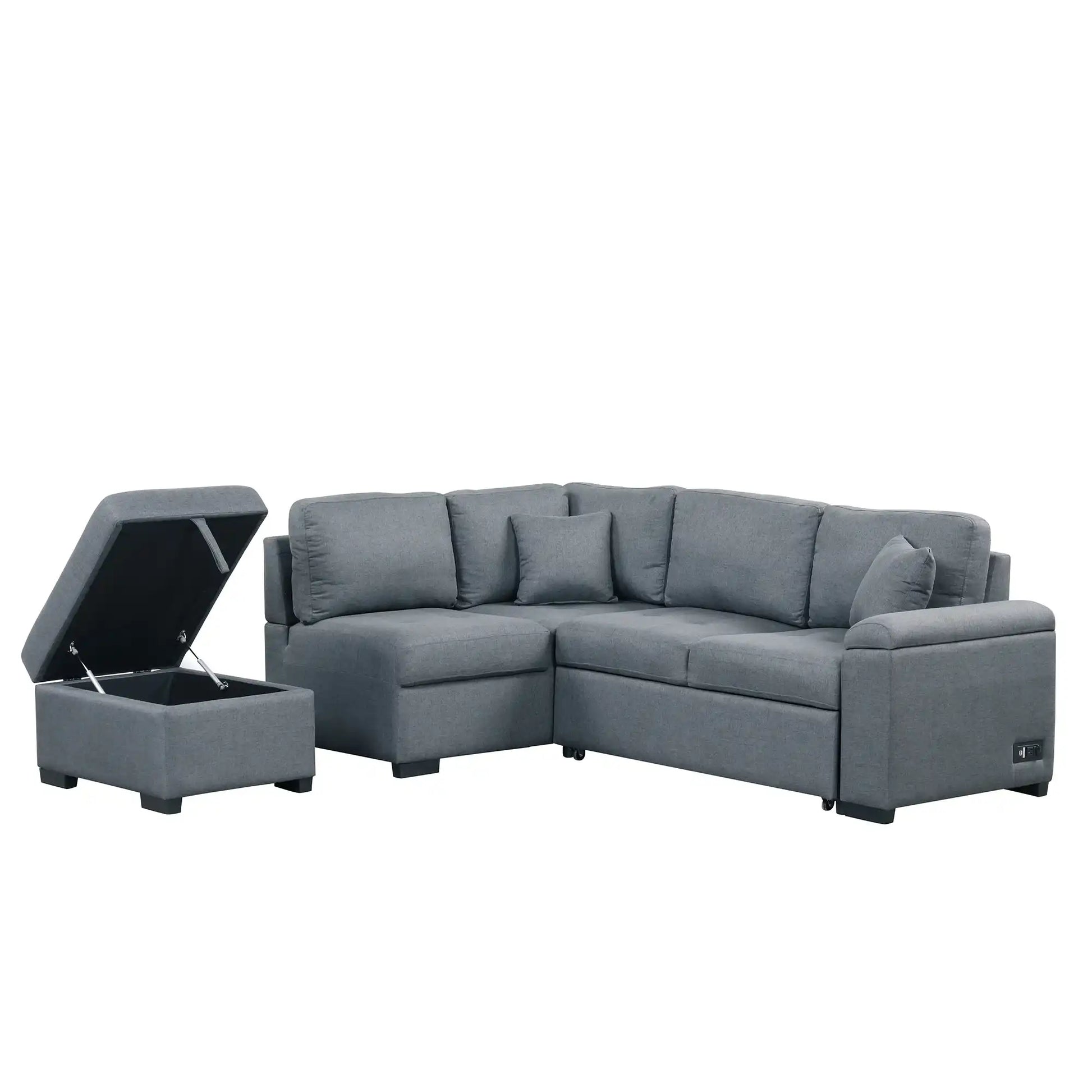 Sleeper Sectional Sofa, L-Shape Corner Couch Sofa-Bed with Storage Ottoman - Best Buy Furniture